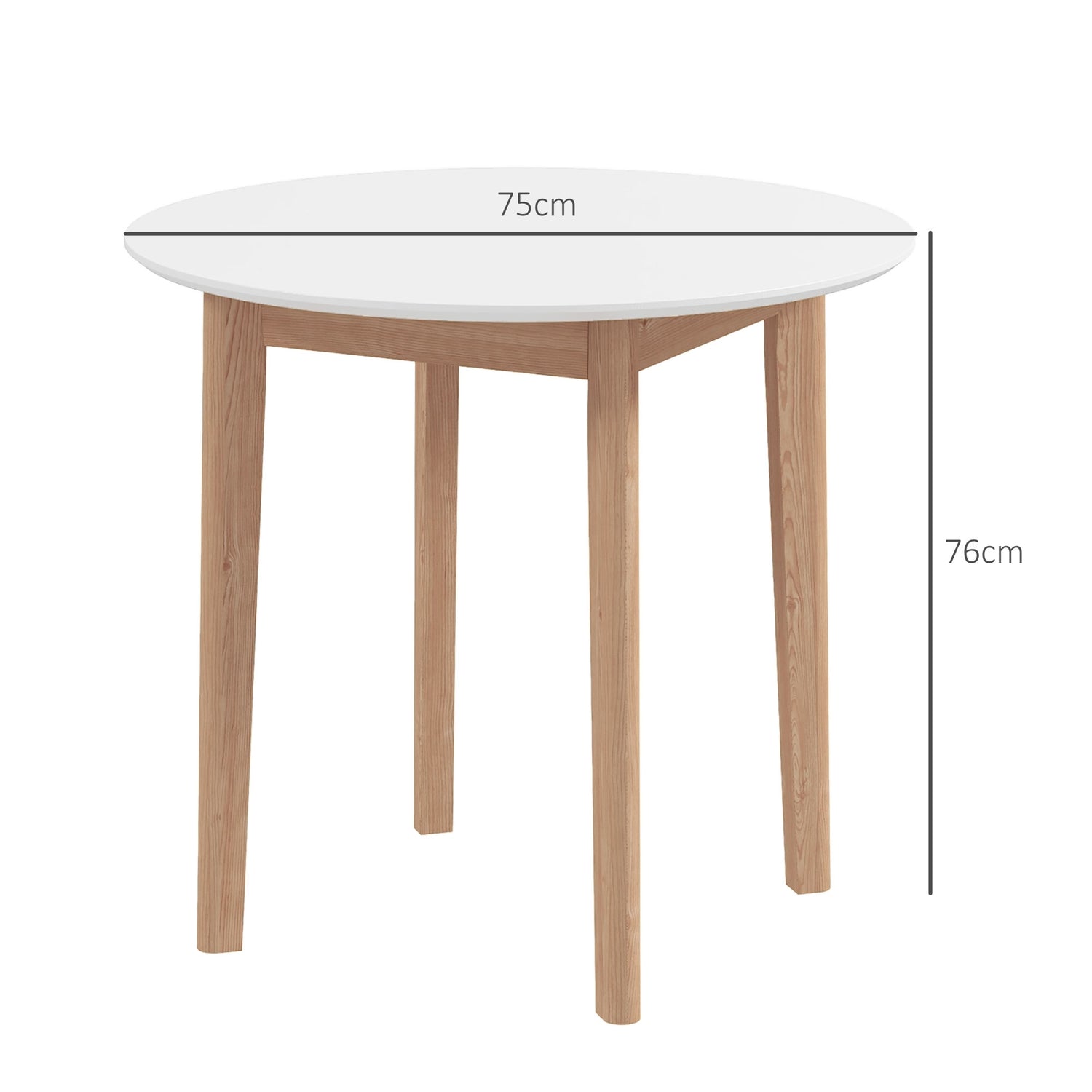 Ronde eettafel voor 2, massief hout, 75 cm, wit gelakt