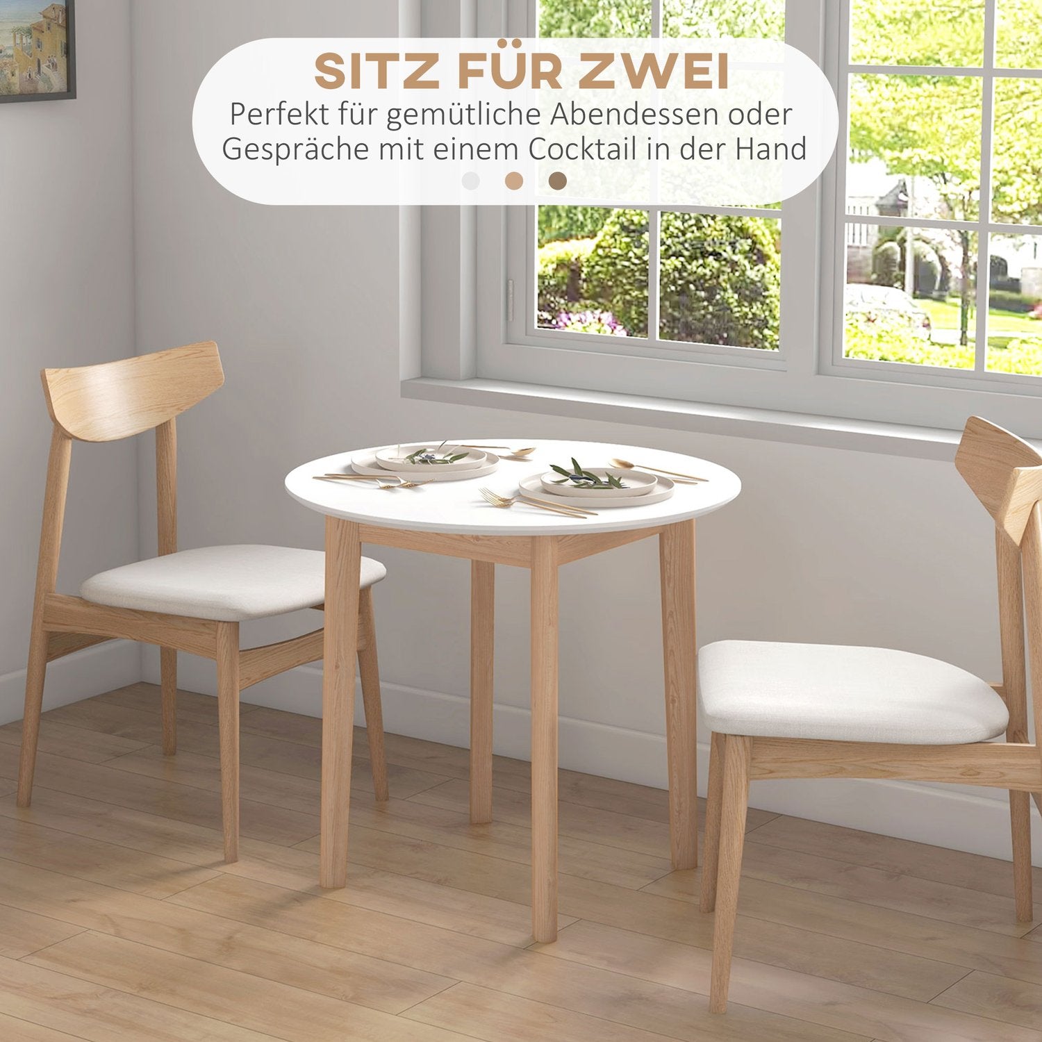 Ronde eettafel voor 2, massief hout, 75 cm, wit gelakt