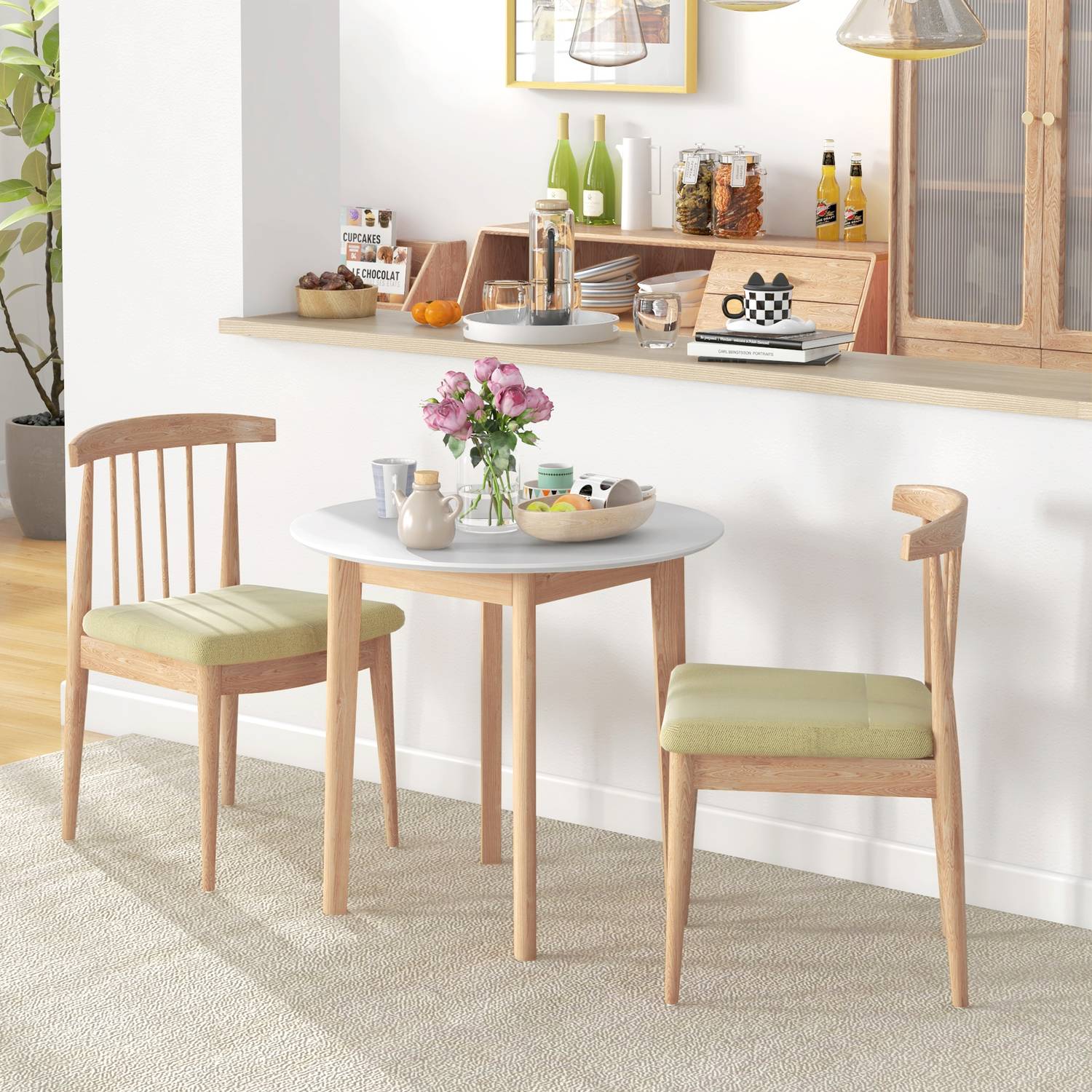 Ronde eettafel voor 2, massief hout, 75 cm, wit gelakt
