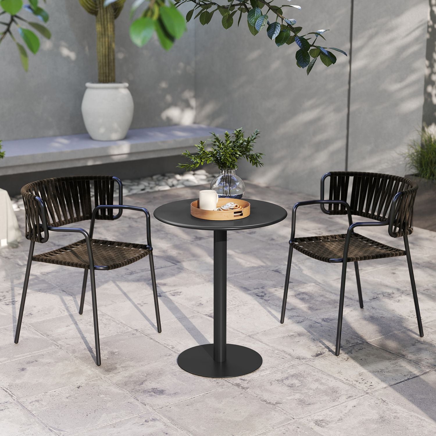 Ronde eettafel voor 2 personen, staal, voor binnen en buiten, zwart