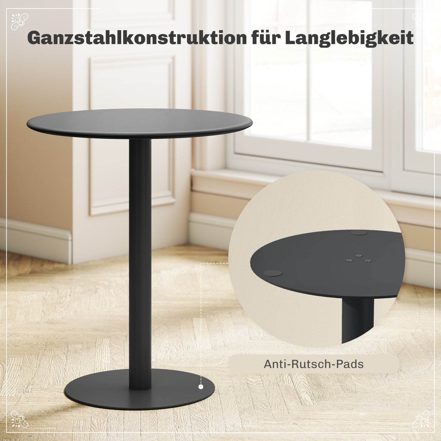 Ronde eettafel voor 2 personen, staal, voor binnen en buiten, zwart