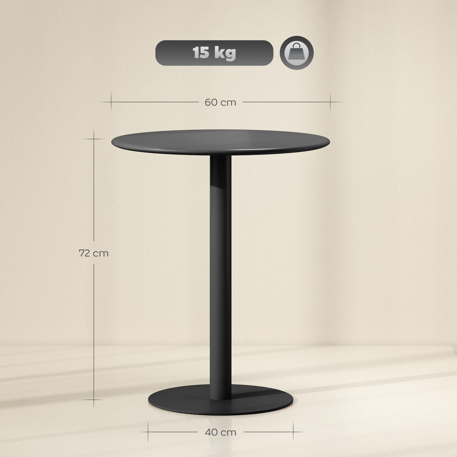 Ronde eettafel voor 2 personen, staal, voor binnen en buiten, zwart