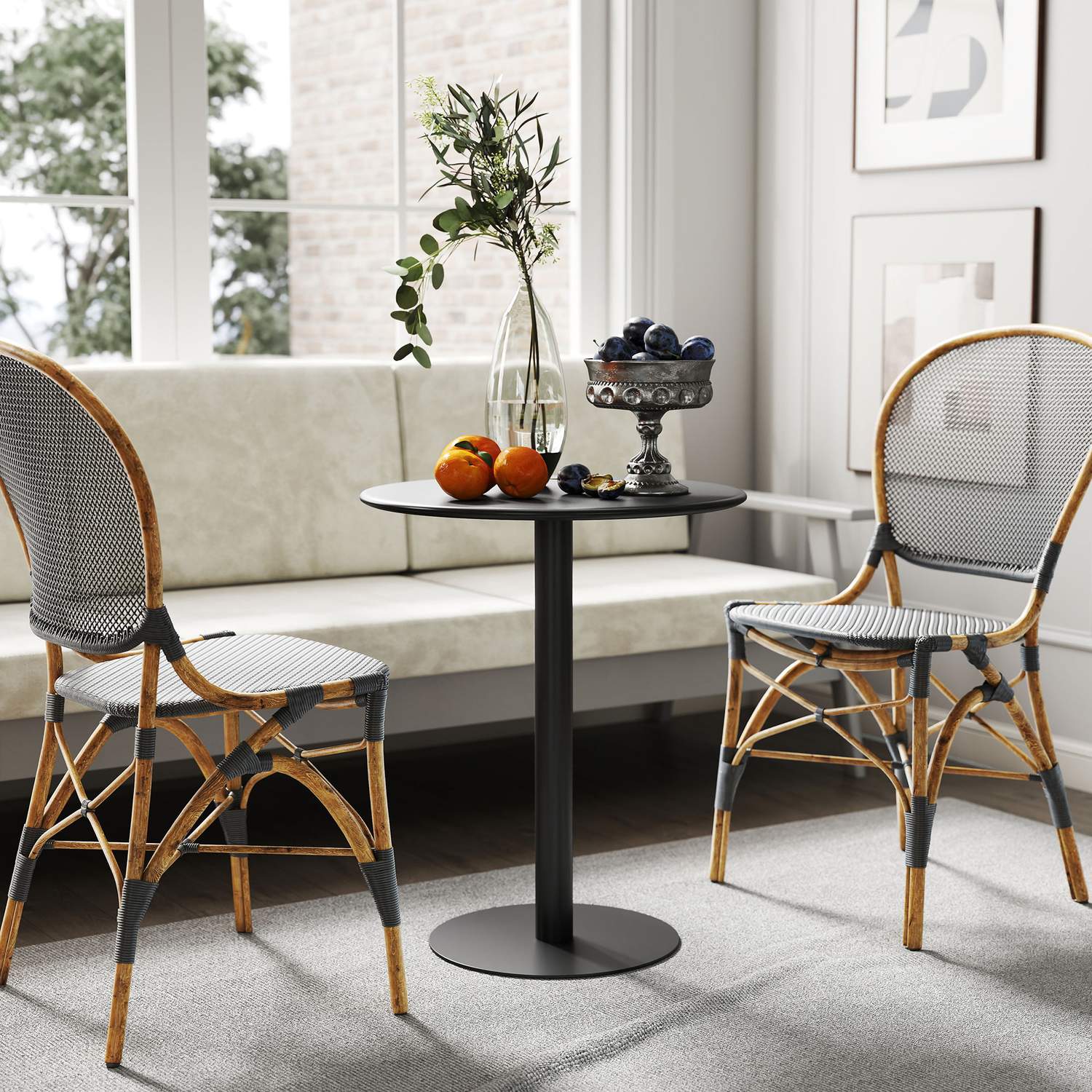 Ronde eettafel voor 2 personen, staal, voor binnen en buiten, zwart