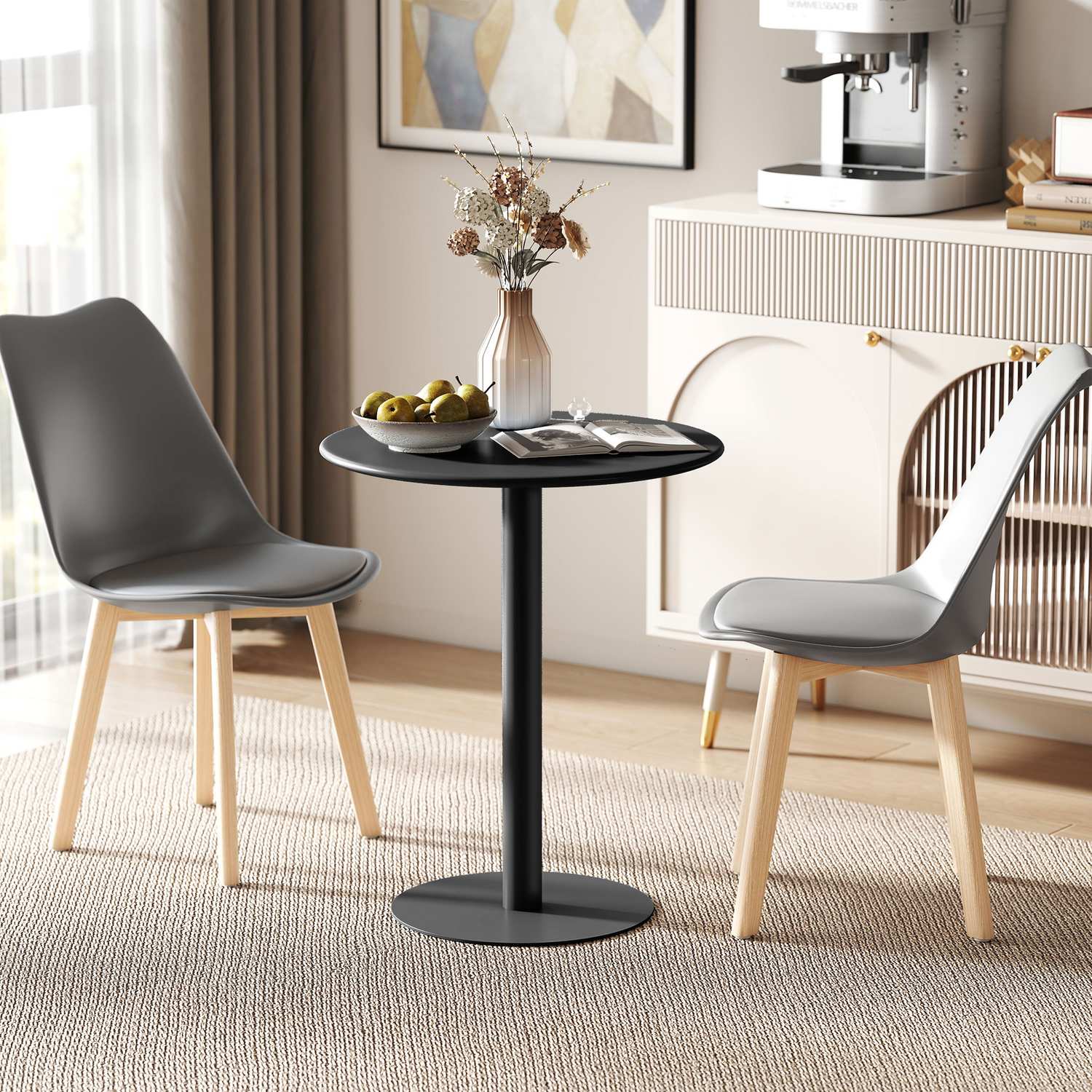 Ronde eettafel voor 2 personen, staal, voor binnen en buiten, zwart