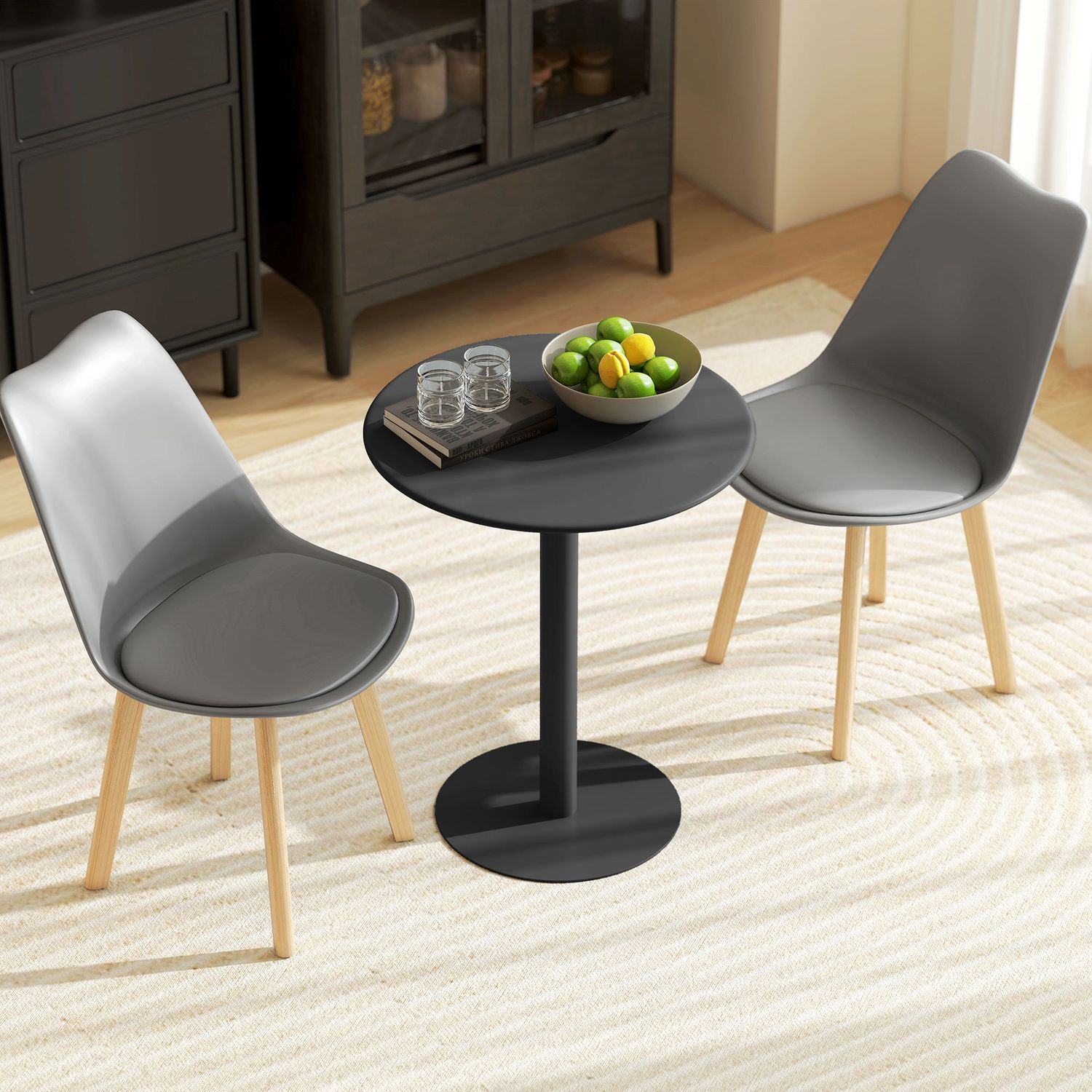Ronde eettafel voor 2 personen, staal, voor binnen en buiten, zwart