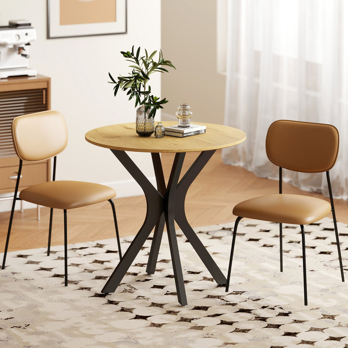 Ronde eettafel, modern design, 78x78x75 cm, natuurlijk hout