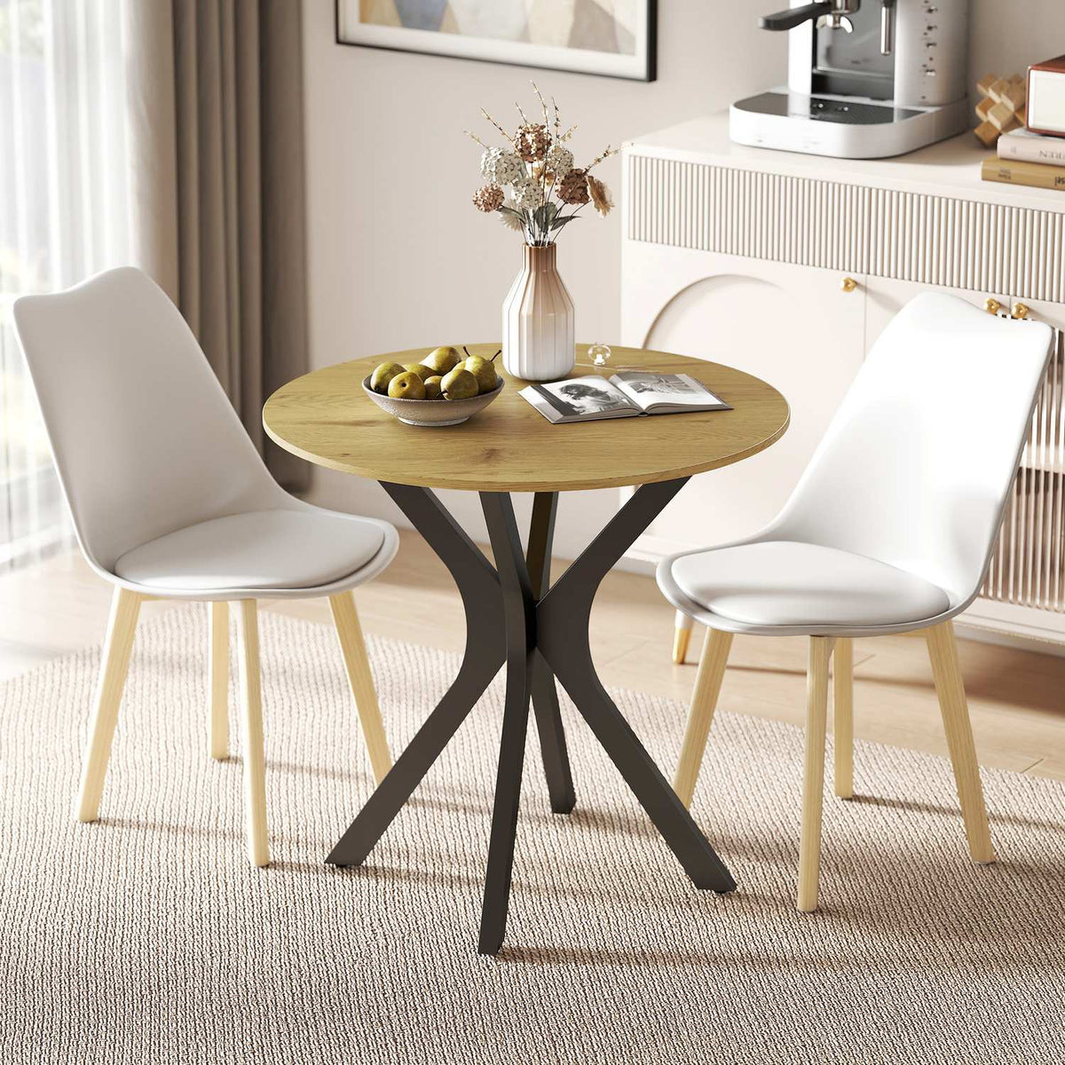 Ronde eettafel, modern design, 78x78x75 cm, natuurlijk hout