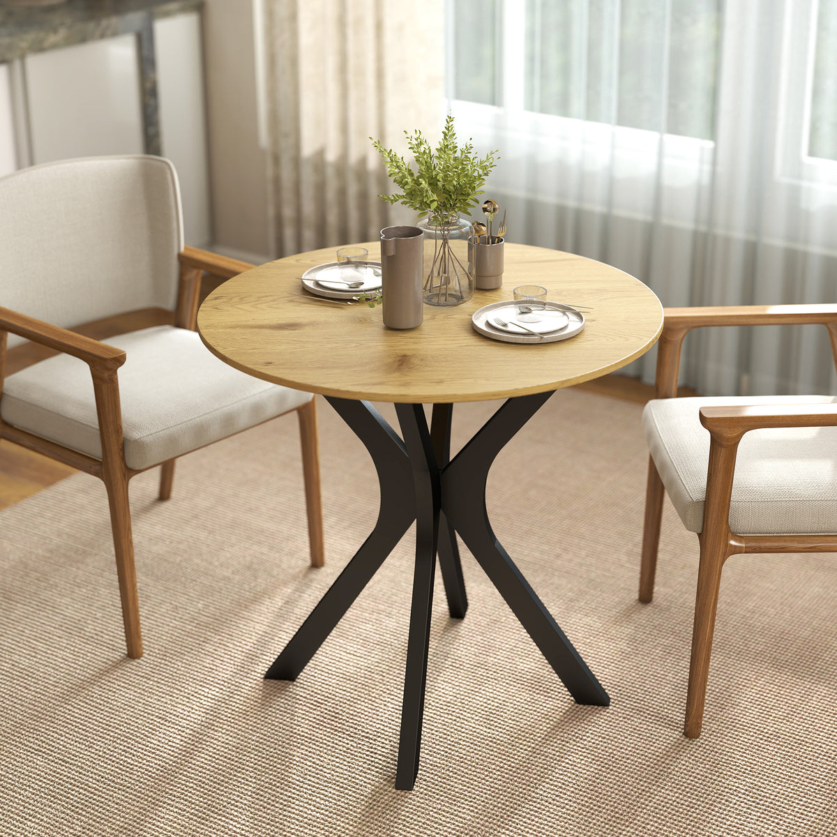 Ronde eettafel, modern design, 78x78x75 cm, natuurlijk hout