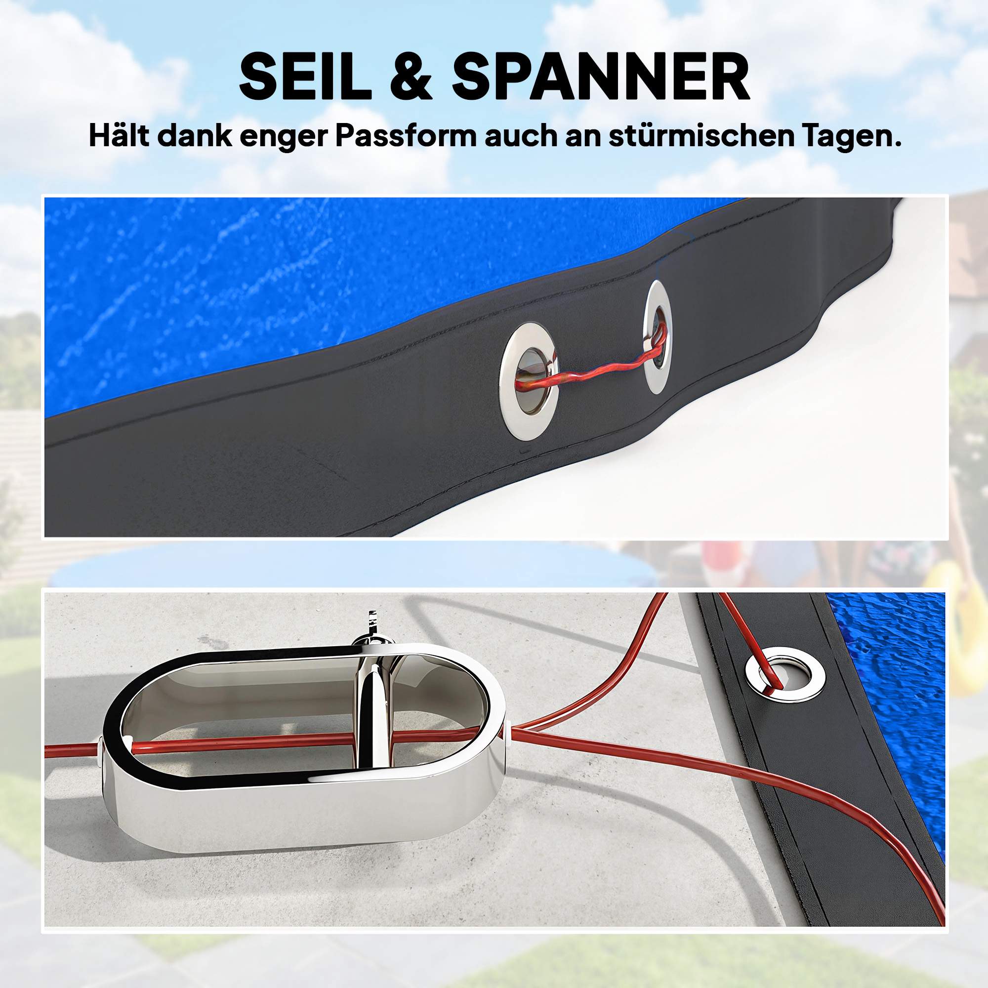 Runt poolöverdrag Ø450 cm, damm- och vattentätt med säker passform