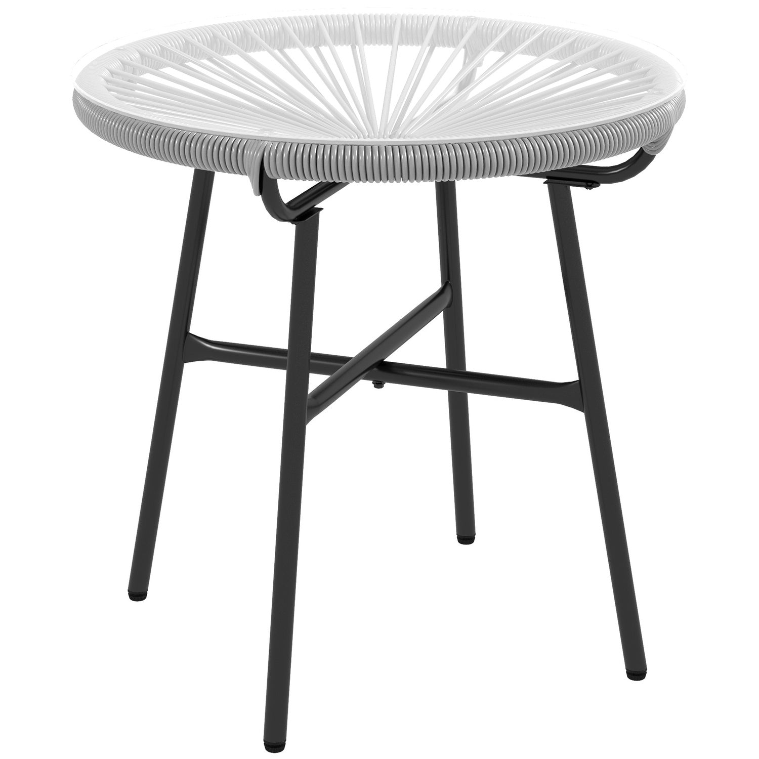 Ronde salontafel van rotan – Glazen blad, 50x50x50cm, zwart/grijs