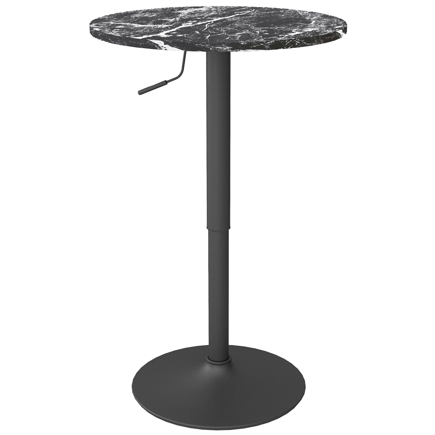 Ronde zwarte eettafel, marmerlook – verstelbaar Ø60 x 68-93,5 cm