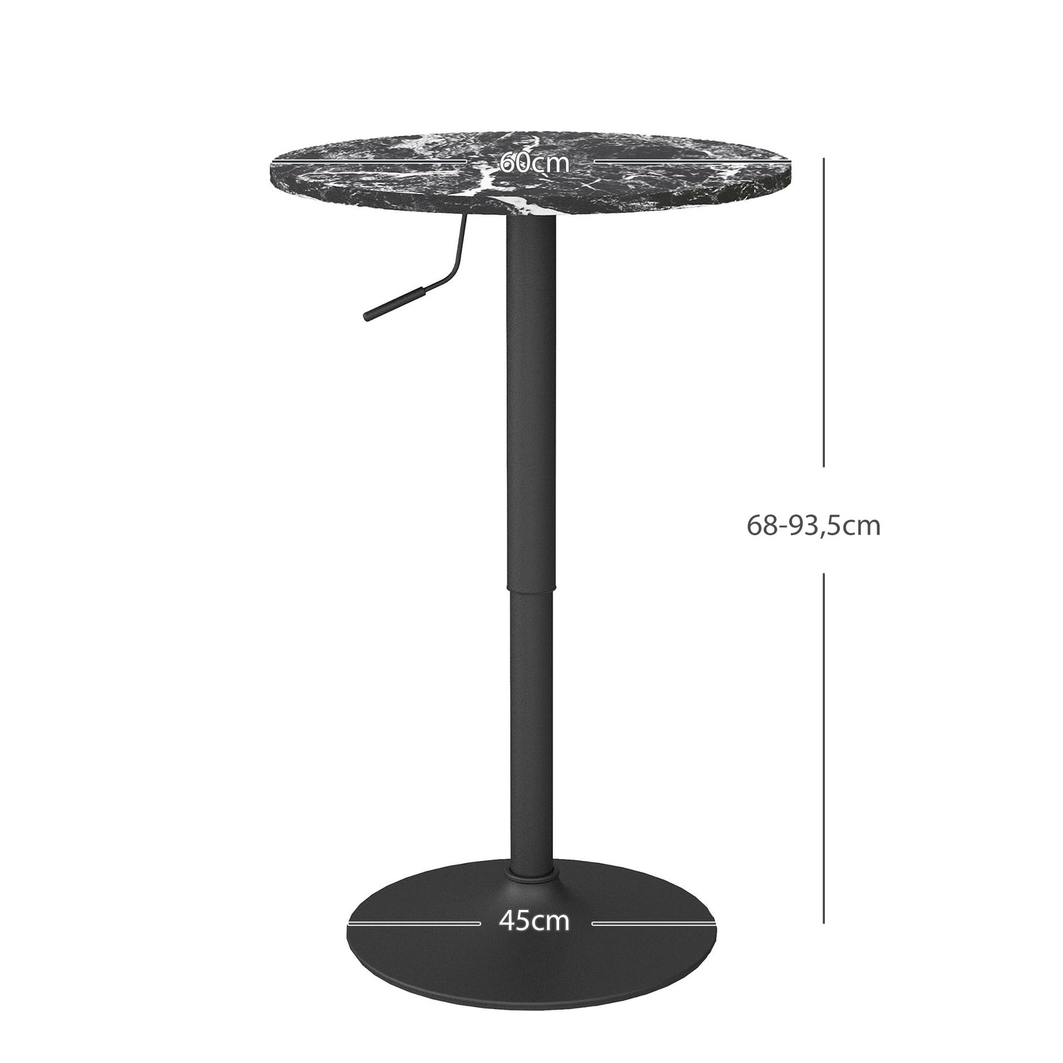 Ronde zwarte eettafel, marmerlook – verstelbaar Ø60 x 68-93,5 cm