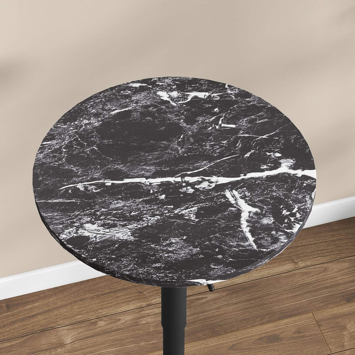 Ronde zwarte eettafel, marmerlook – verstelbaar Ø60 x 68-93,5 cm