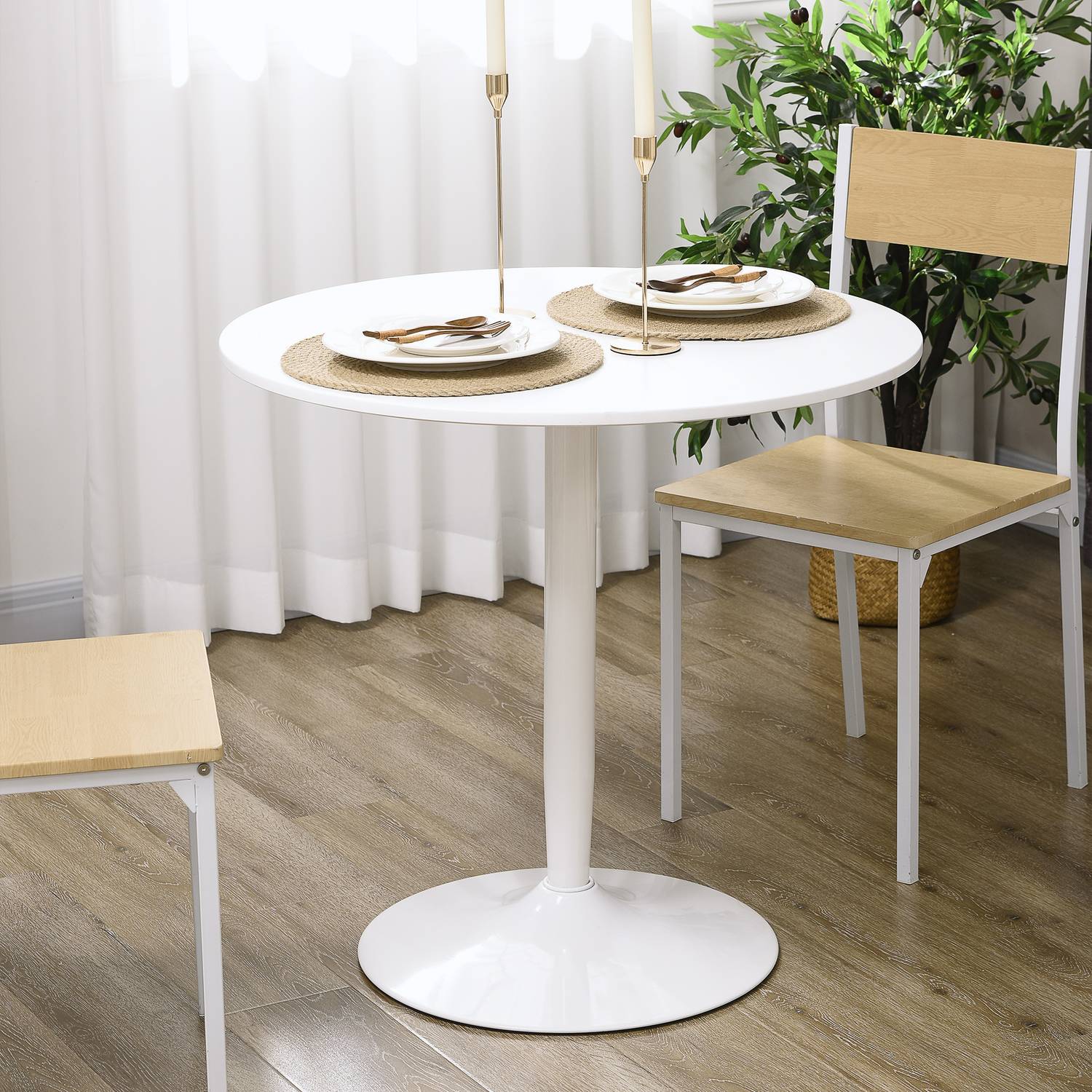 Ronde witte eettafel, moderne stalen poten, Ø80 x 75 cm