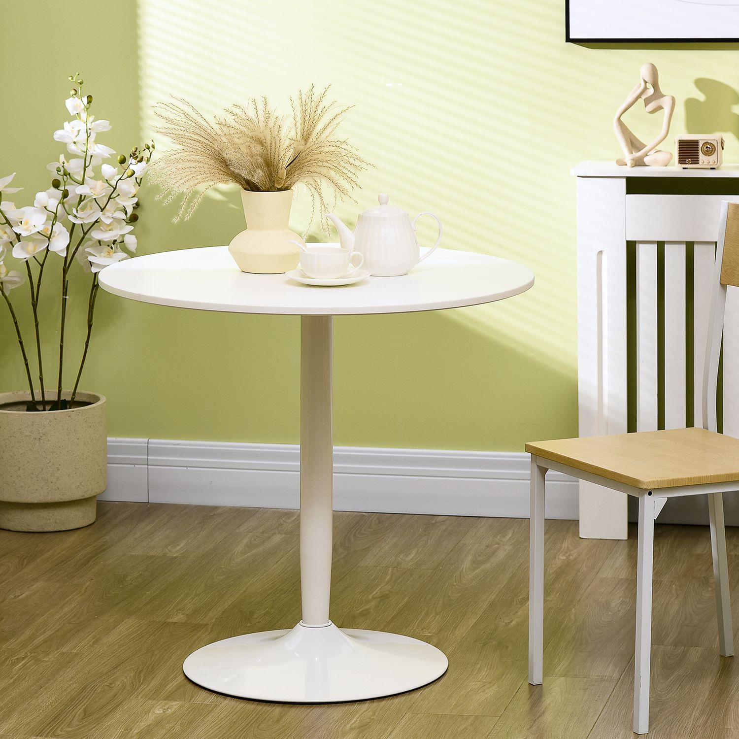 Ronde witte eettafel, moderne stalen poten, Ø80 x 75 cm