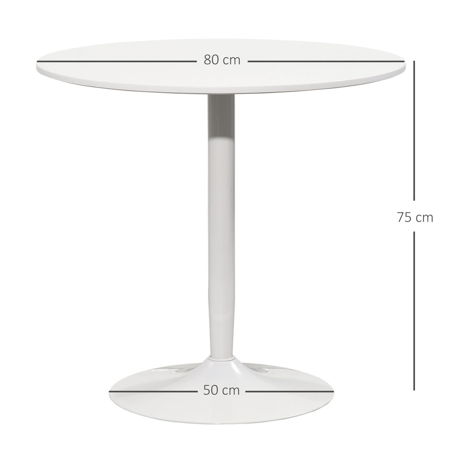Ronde witte eettafel, moderne stalen poten, Ø80 x 75 cm