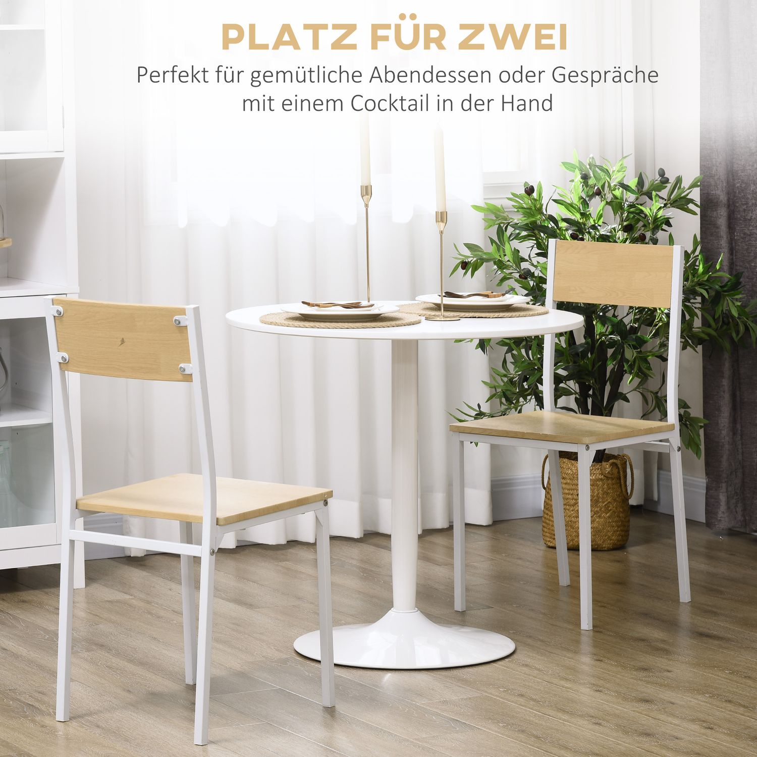 Ronde witte eettafel, moderne stalen poten, Ø80 x 75 cm