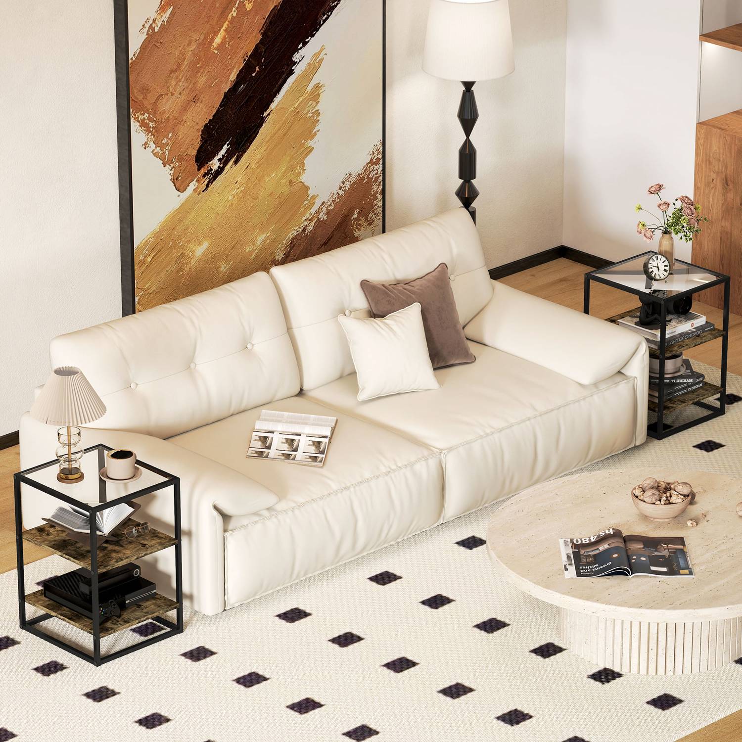 Rustieke bruine 3-laags glazen salontafel - set van 2