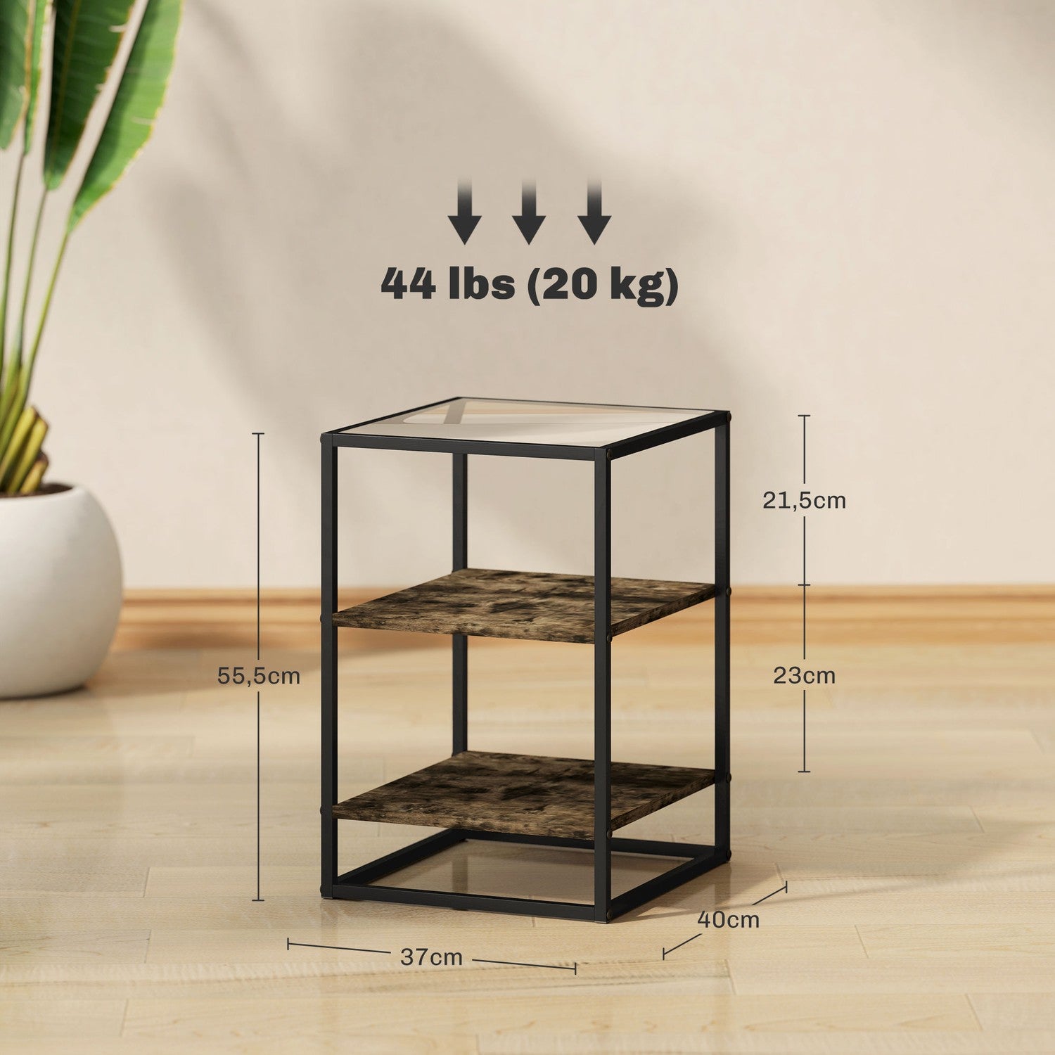 Rustieke bruine 3-laags glazen salontafel - set van 2