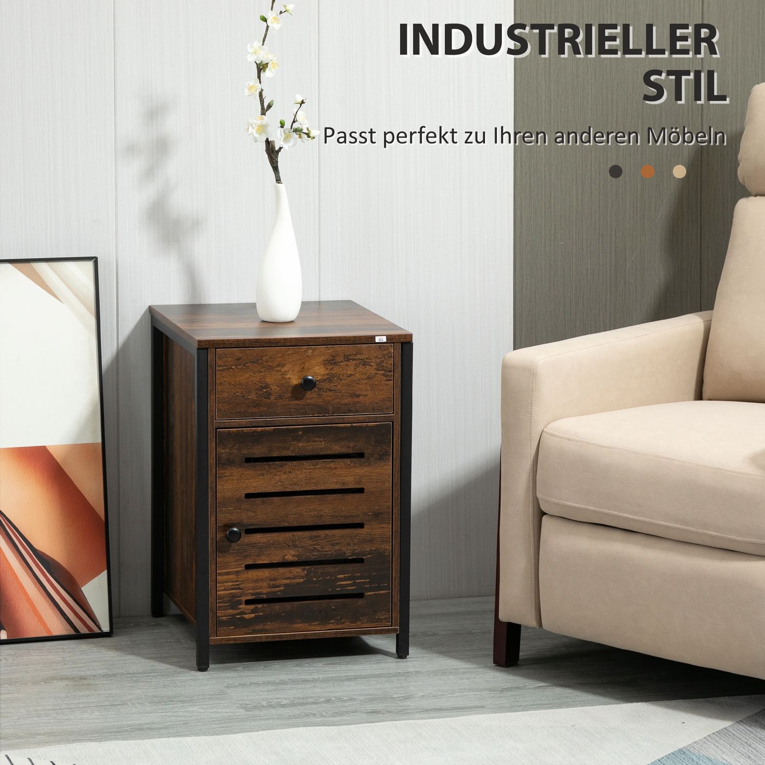 Rustiek bruin nachtkastje met lade – 40x40x60 cm