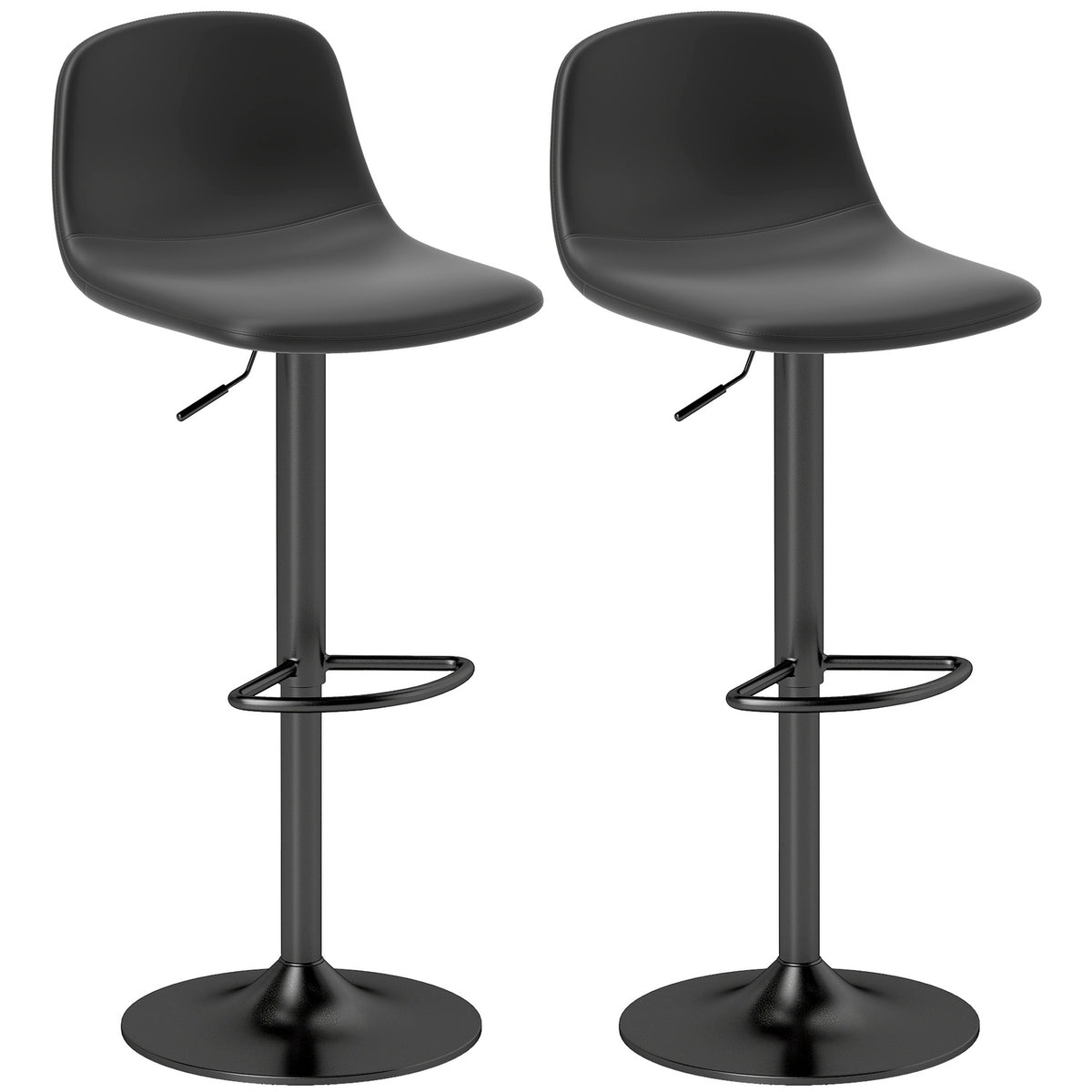Set van 2 barkrukken, barkrukken met kunstleren bekleding, draaibaar, met rugleuning en voetensteun, metalen voet, zwart