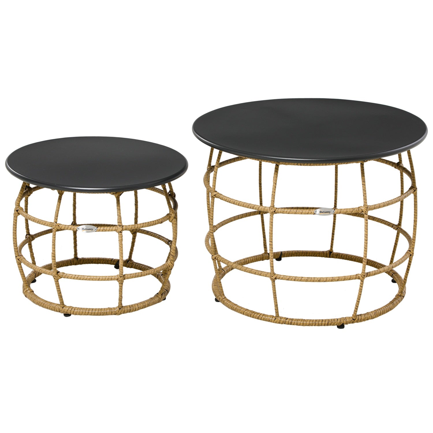 Set van 2 handgeweven bijzettafels, Ø46+Ø60 cm, zandkleur