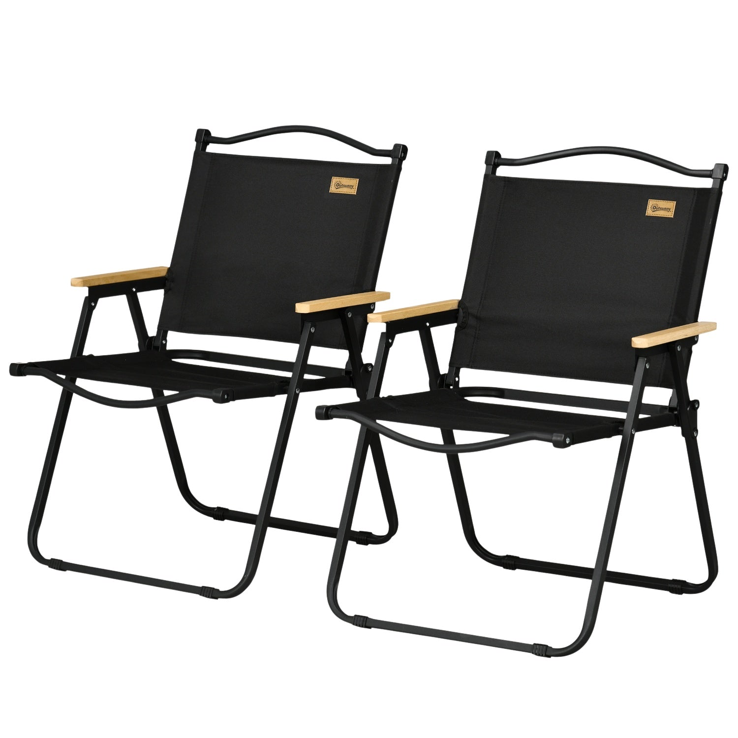 Set van 2 opvouwbare campingstoelen, zwart stalen frame