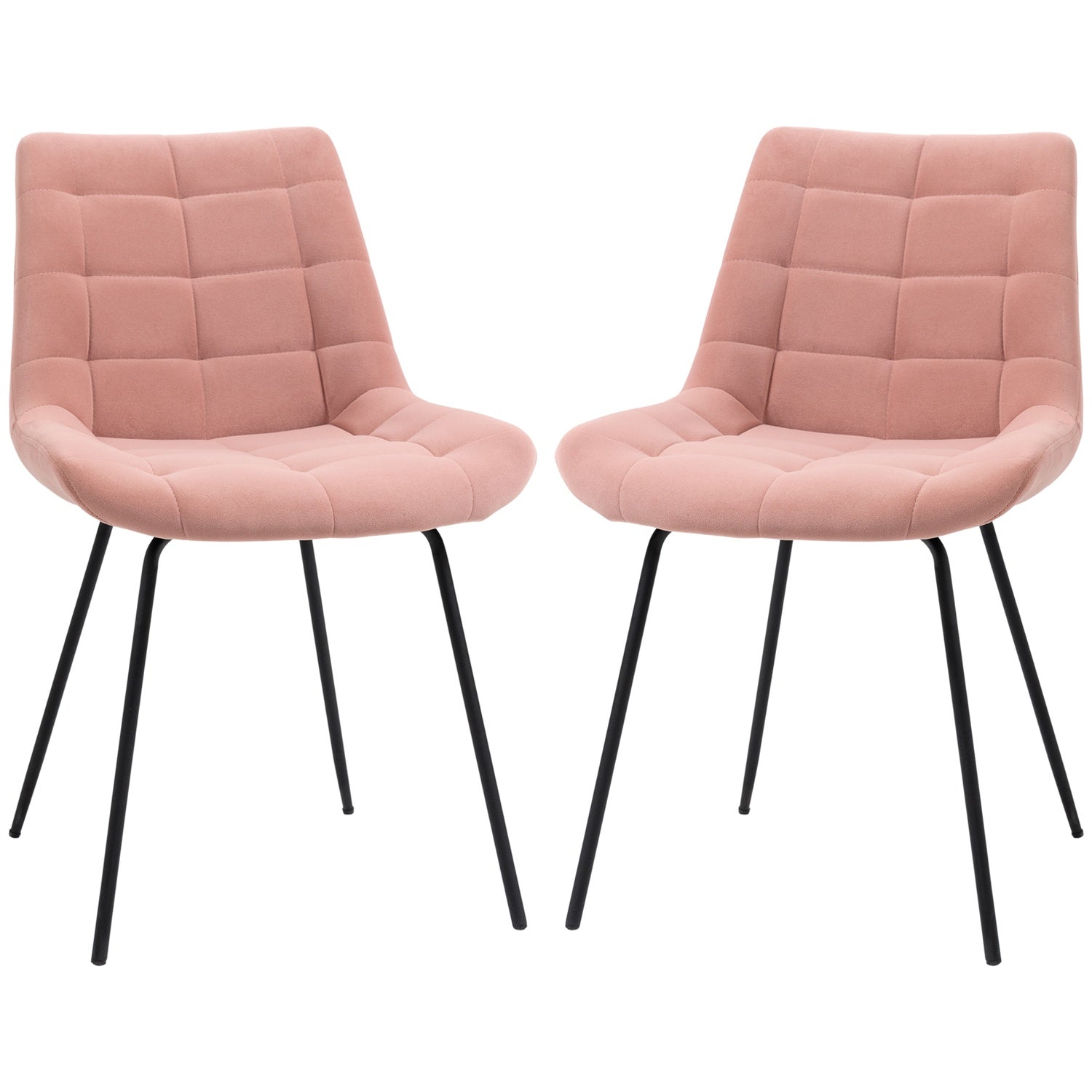 Set van 2 fluwelen eetkamerstoelen, roze, retrodesign, stalen poten