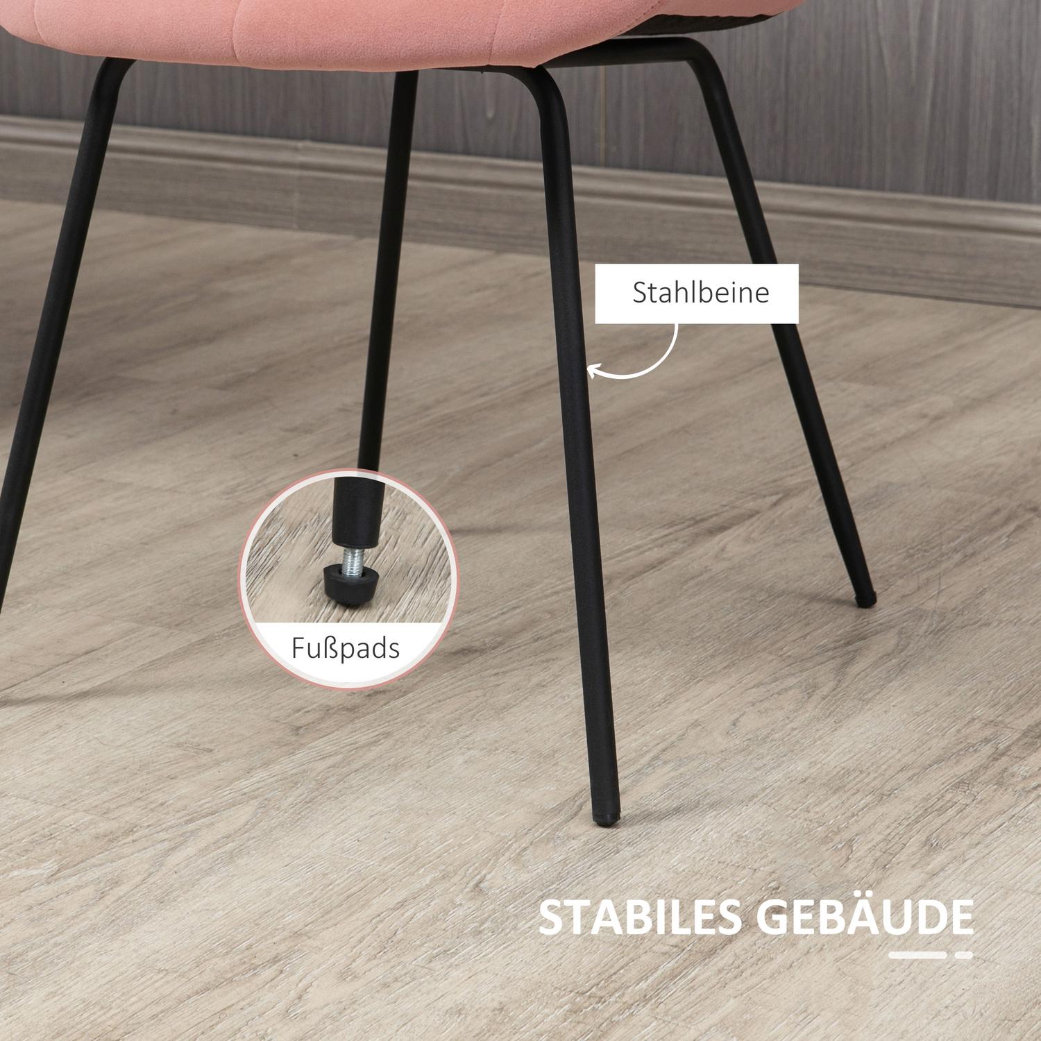 Set van 2 fluwelen eetkamerstoelen, roze, retrodesign, stalen poten