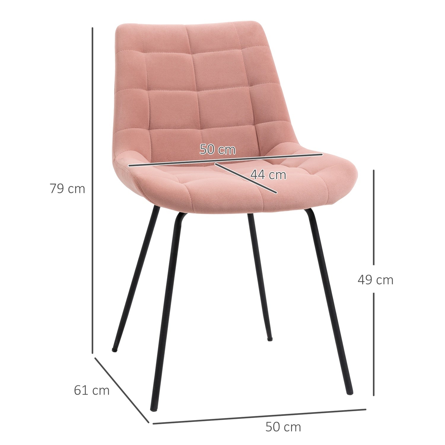 Set van 2 fluwelen eetkamerstoelen, roze, retrodesign, stalen poten