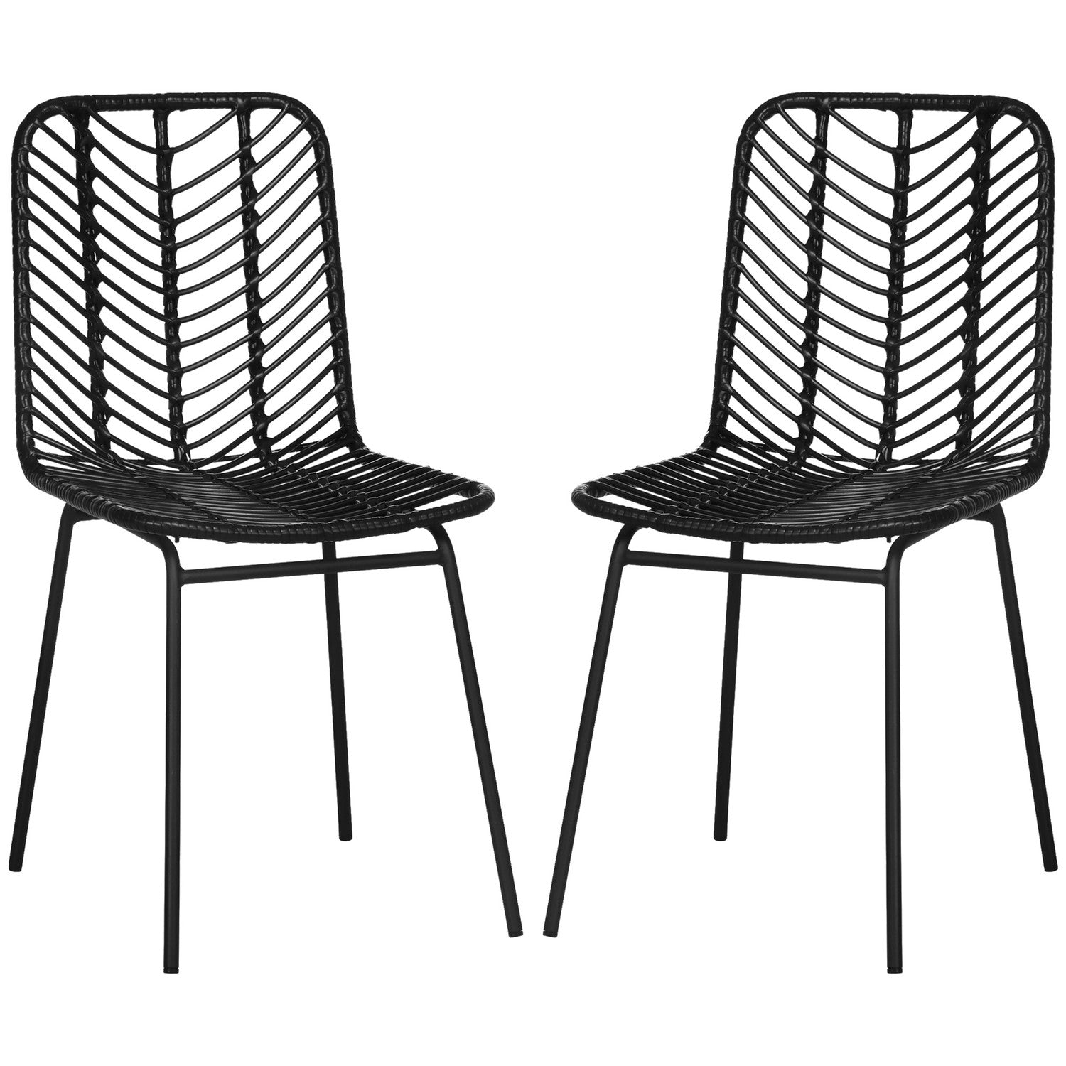 Set van 2 eetkamerstoelen van zwart rotan met rugleuning