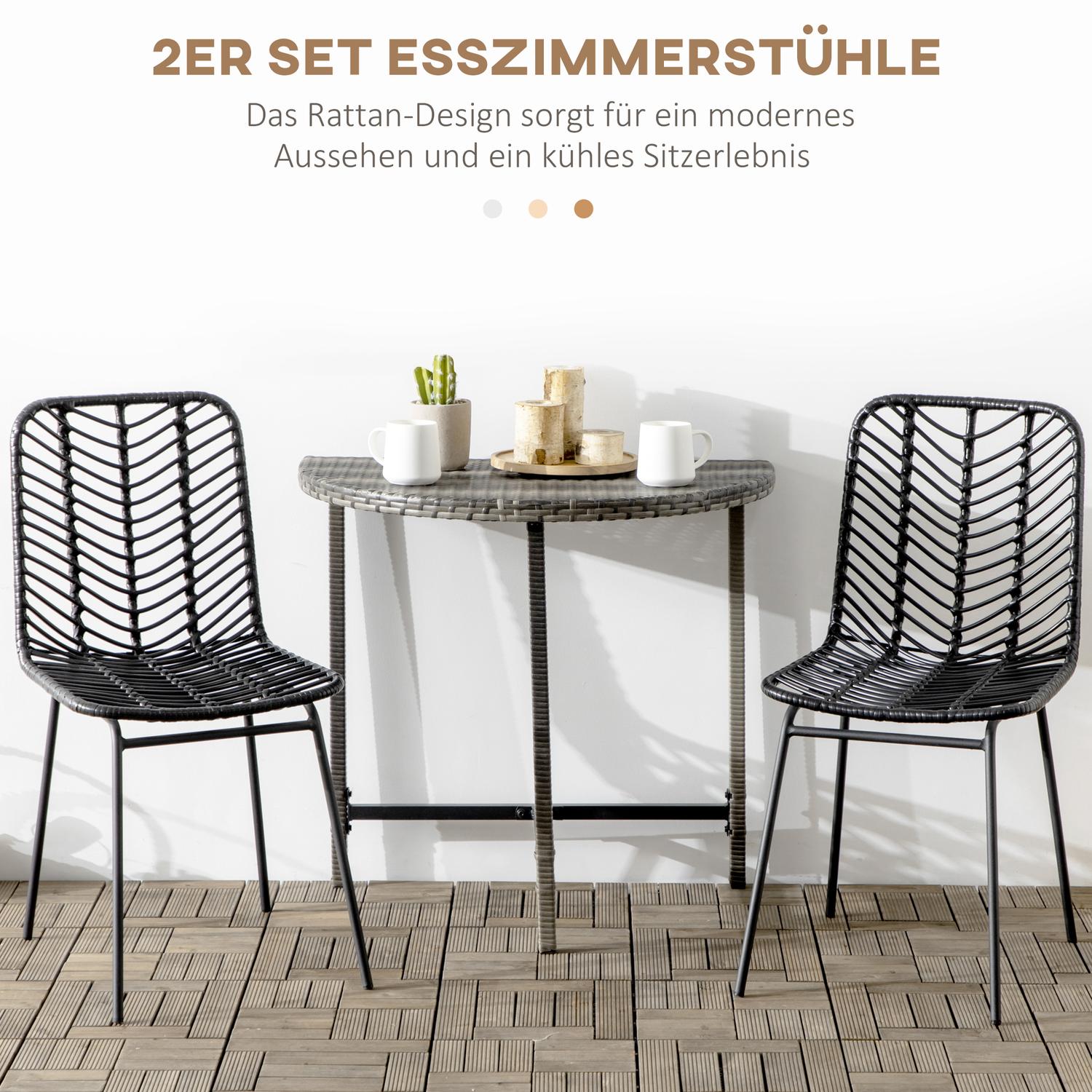 Set van 2 eetkamerstoelen van zwart rotan met rugleuning