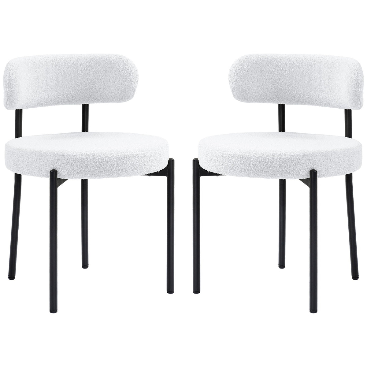 Set van 2 eetkamerstoelen, bekleed met fleece, stoelen met gestoffeerde zittingen, metalen poten, crème wit