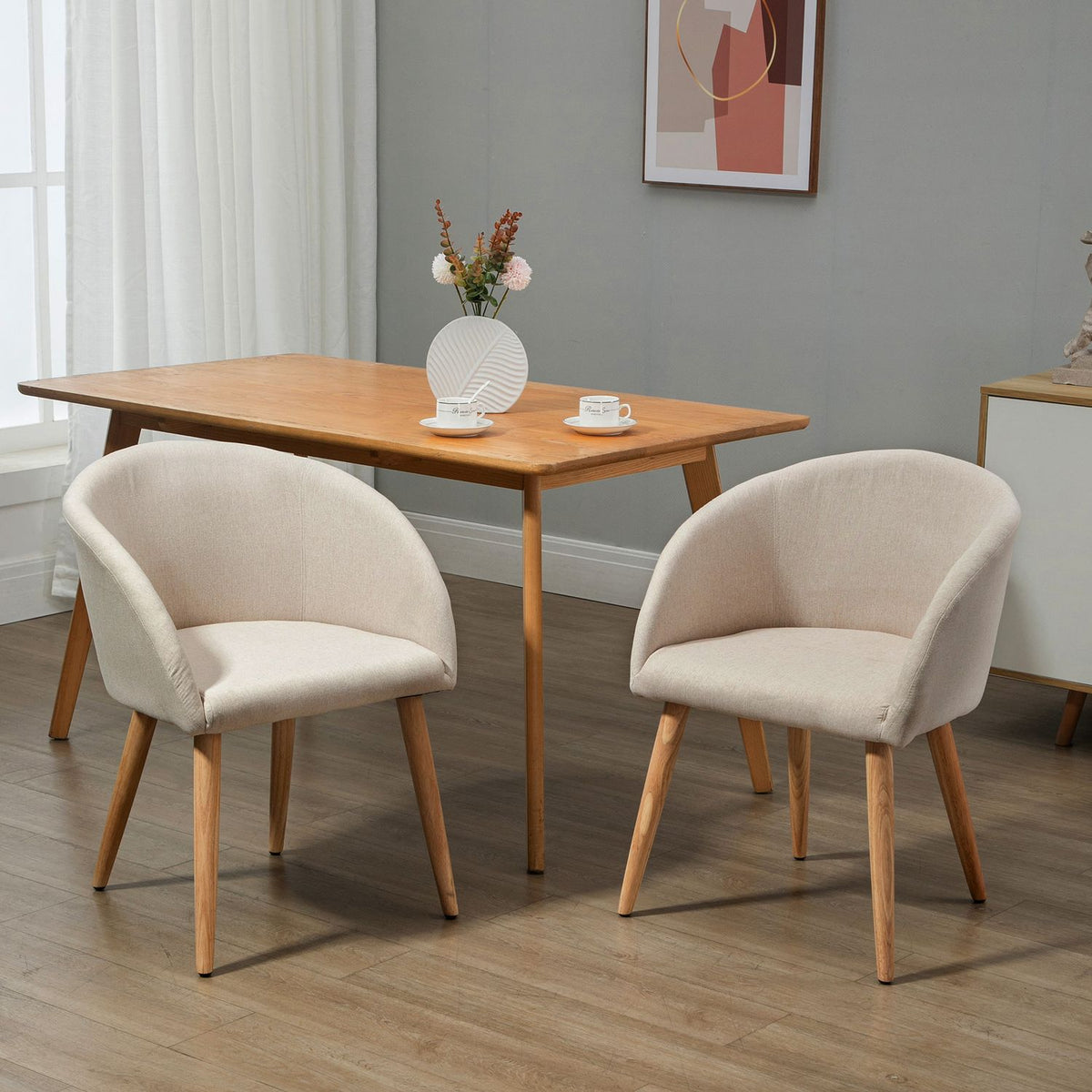 Set van 2 eetkamerstoelen, linnenlookstof, metalen frame
