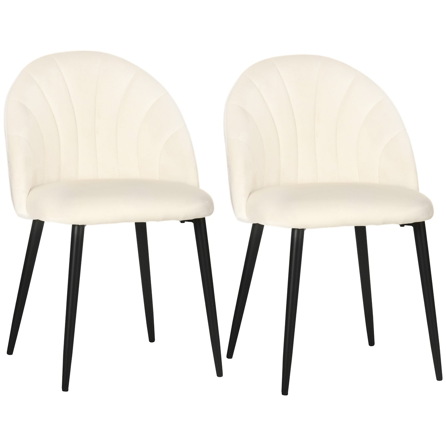 Set van 2 gestoffeerde eetkamerstoelen, Fluweellook, Crème