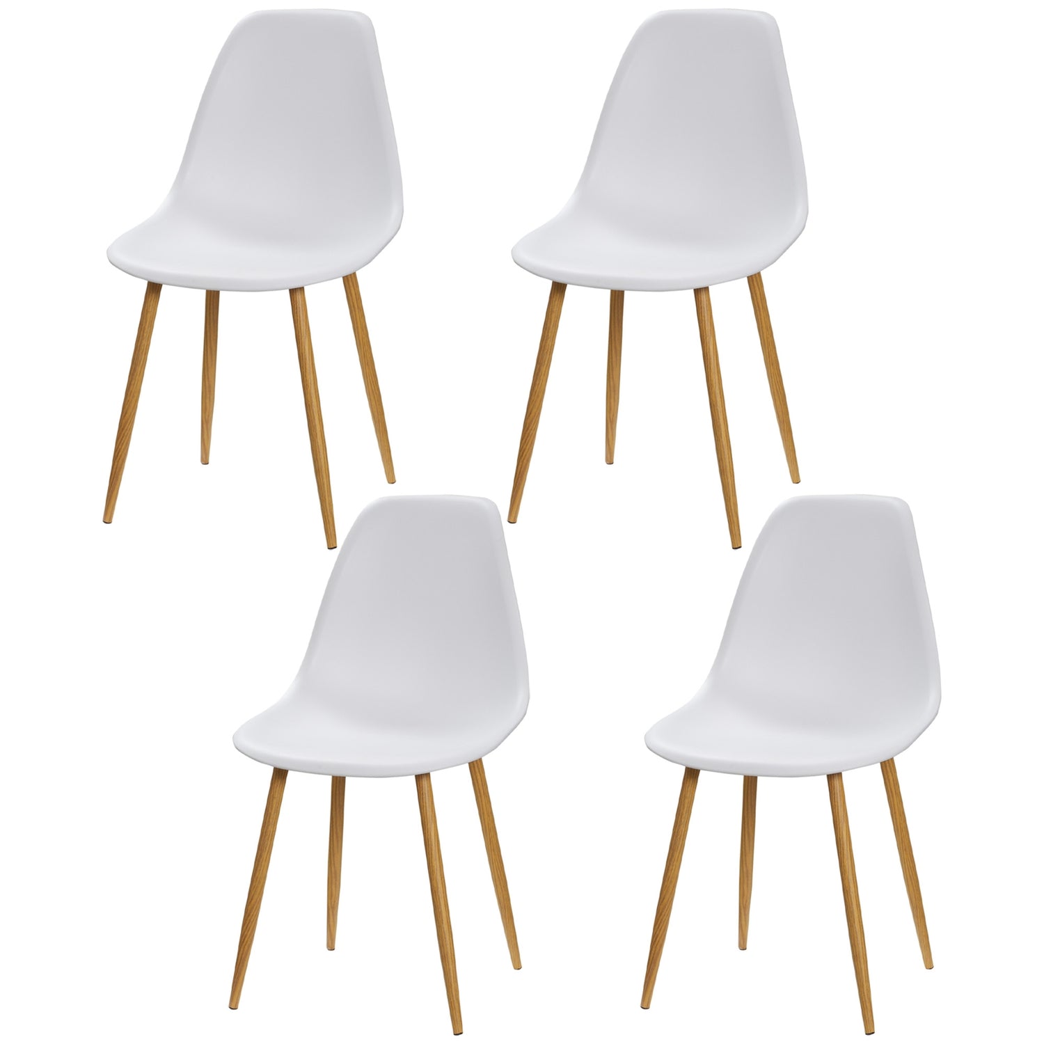 Set van 4 eetkamerstoelen, metalen poten, wit & naturel