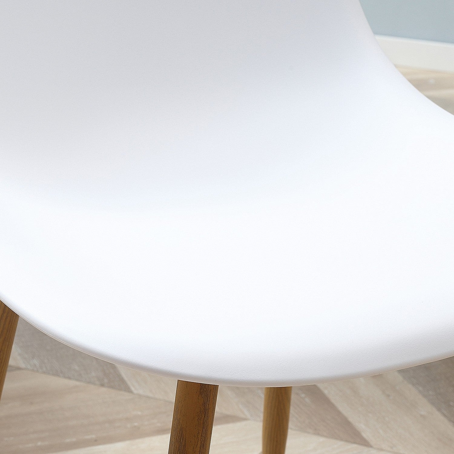 Set van 4 eetkamerstoelen, metalen poten, wit & naturel
