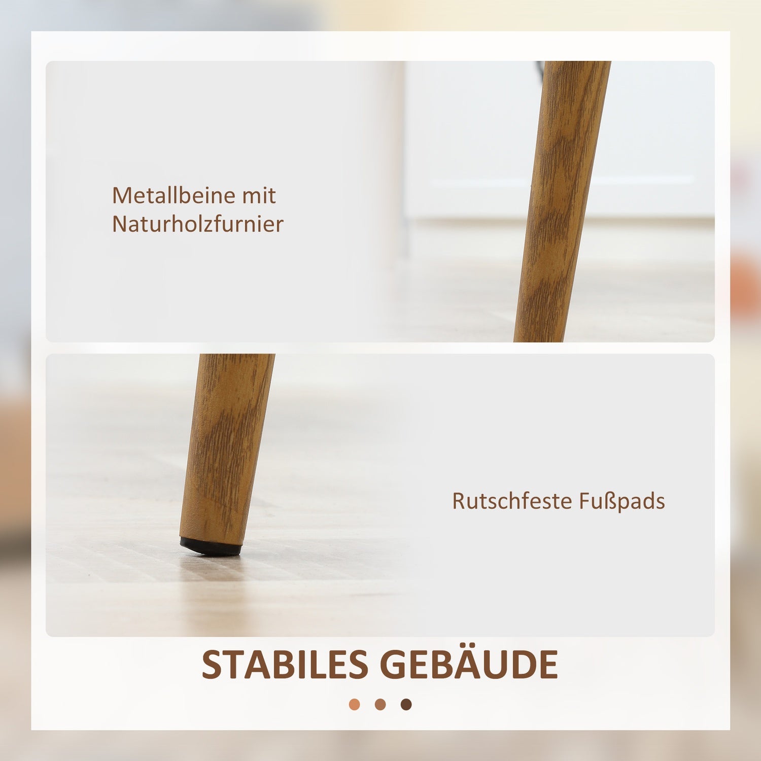 Set van 4 eetkamerstoelen, metalen poten, wit & naturel