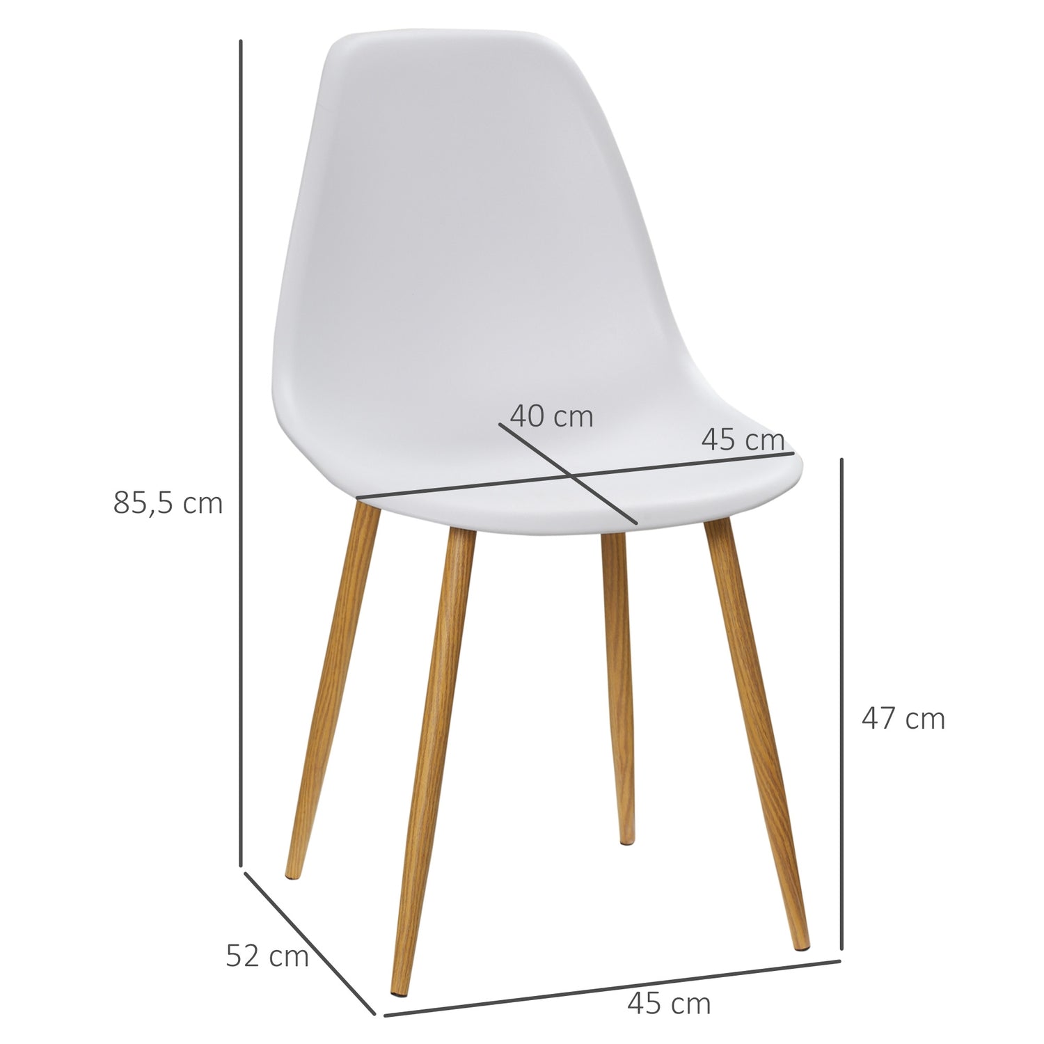 Set van 4 eetkamerstoelen, metalen poten, wit & naturel