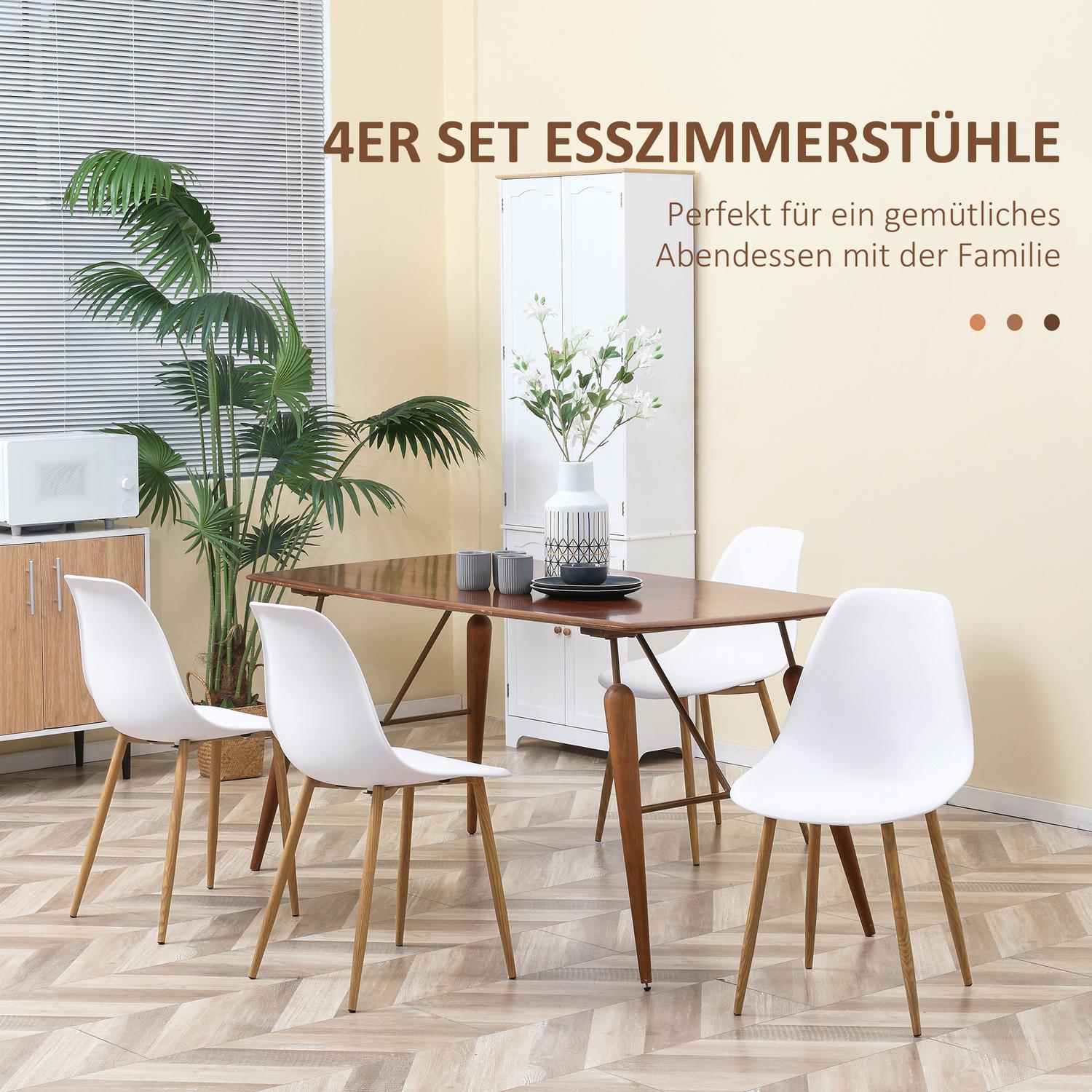 Set van 4 eetkamerstoelen, metalen poten, wit & naturel