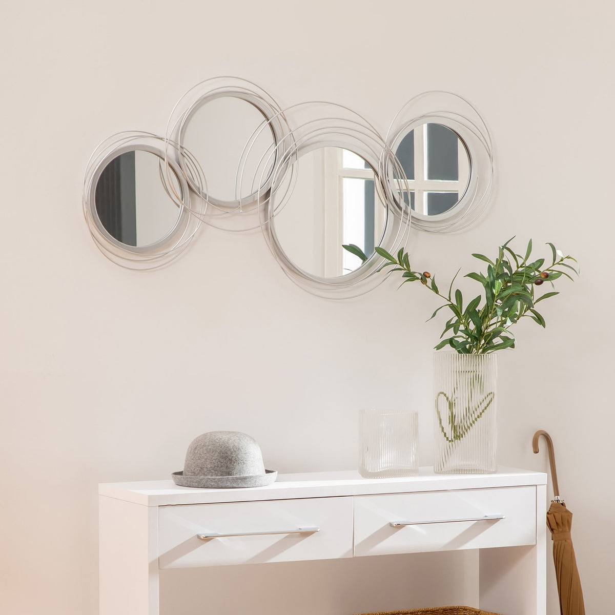 Set van 4 ronde zilveren wandspiegels - Woonkamerdecoratie