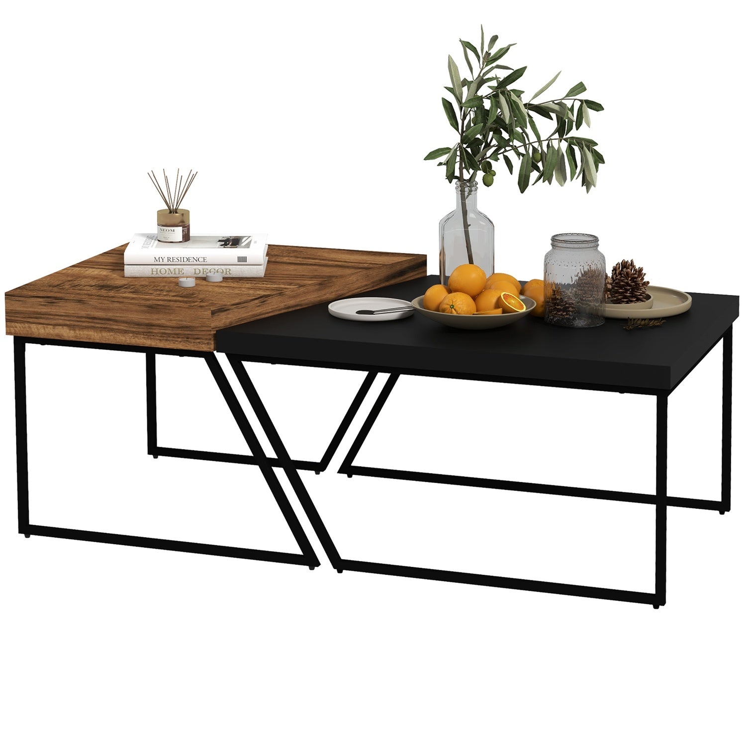 Bijzettafel van industrieel staal – geometrisch design, zwart
