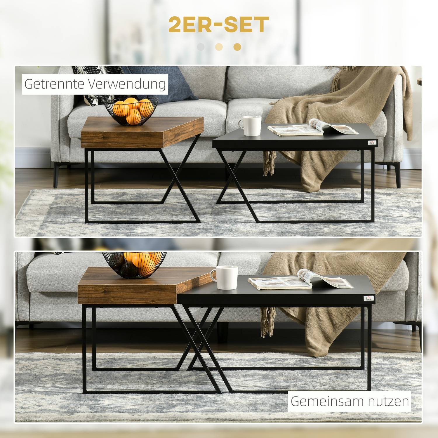 Bijzettafel van industrieel staal – geometrisch design, zwart