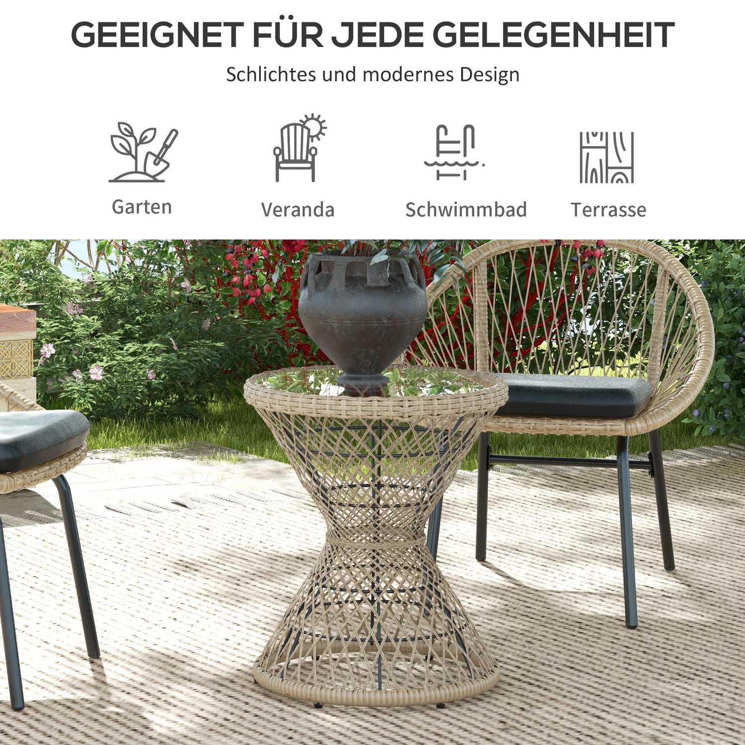 Rotan bijzettafel met UV-bescherming, 45x45cm Boho Design