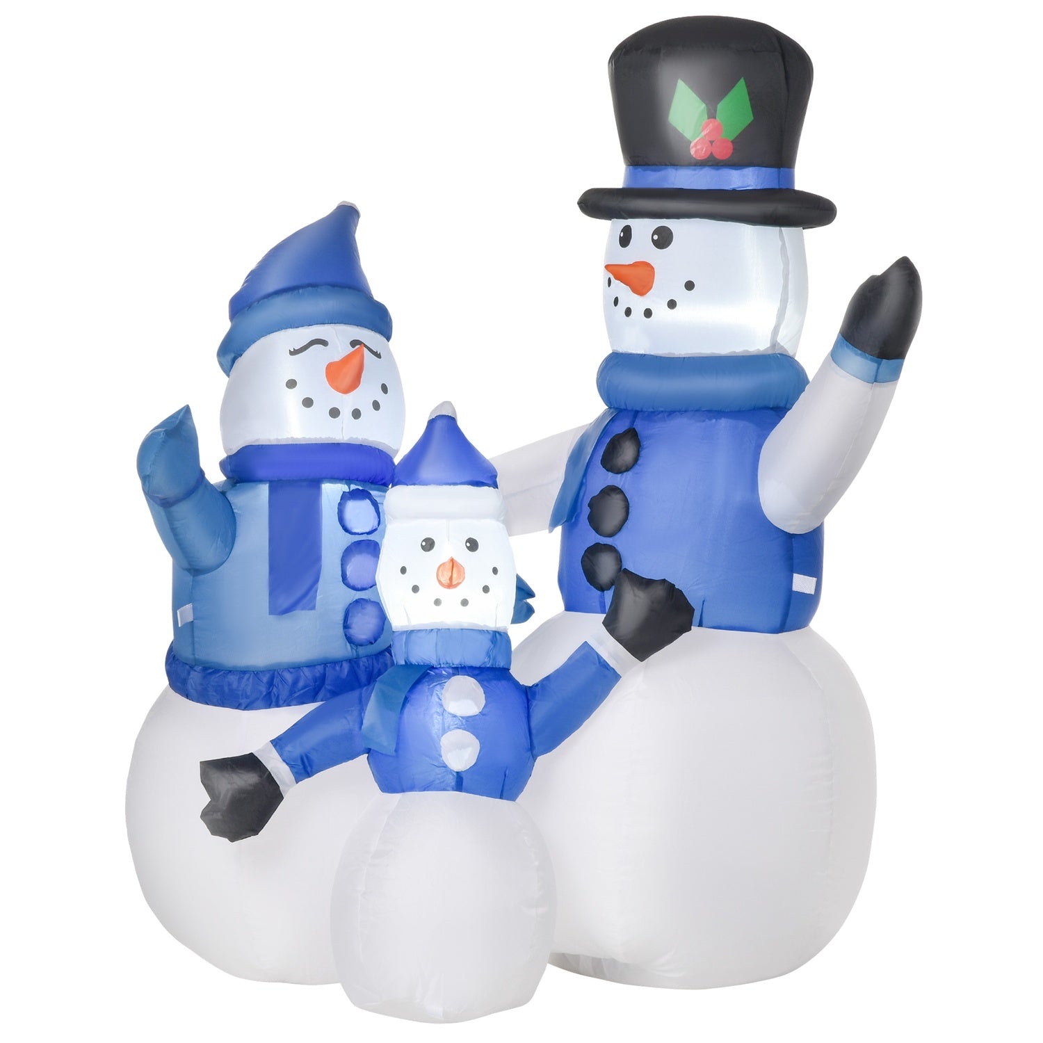Zelfopblaasbare blauwe LED-sneeuwpop familie decoratie, 100x55x120 cm