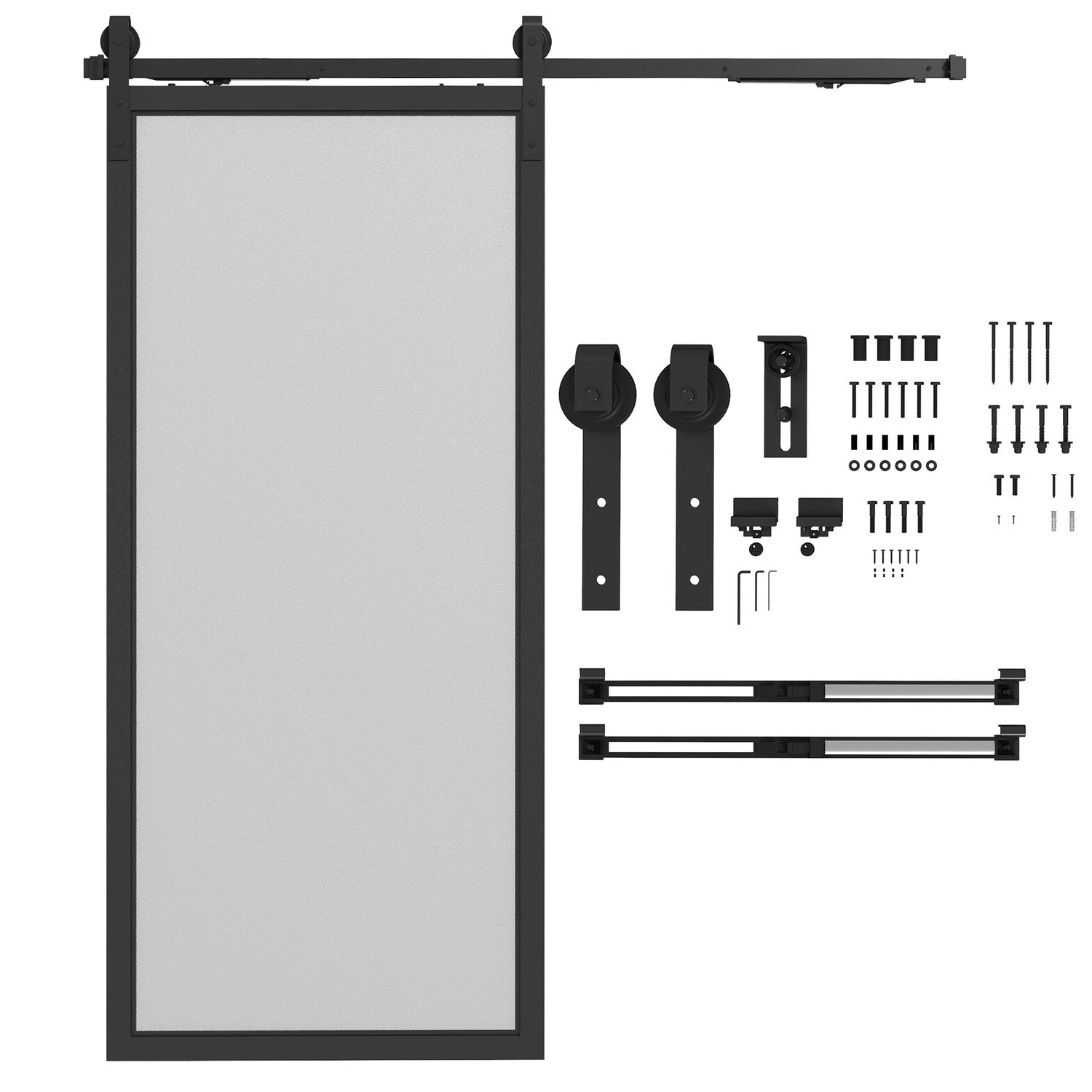 Schuifdeurset, 183 cm, koolstofstaal, zwarte afwerking