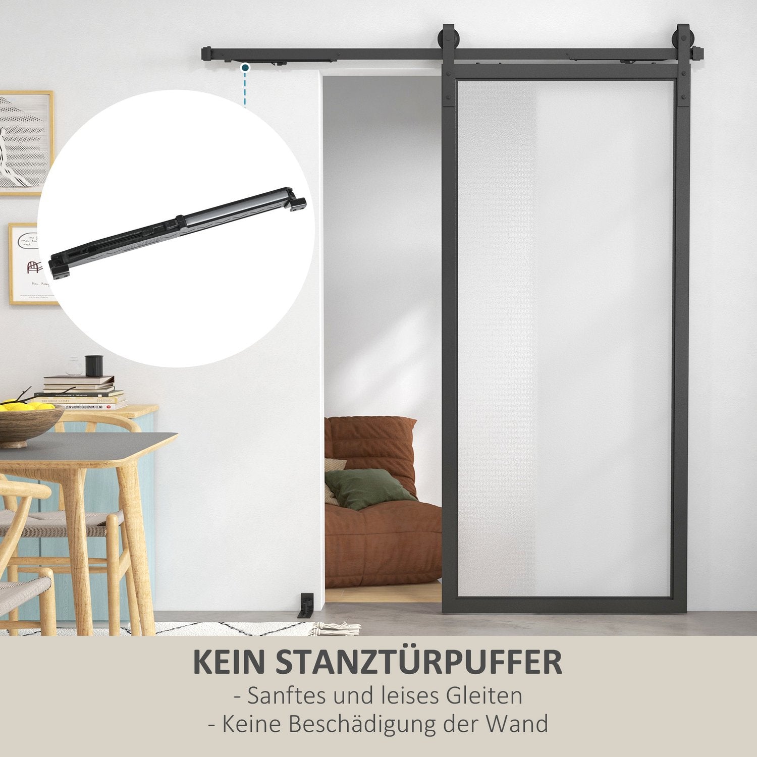 Schuifdeurset, 183 cm, koolstofstaal, zwarte afwerking