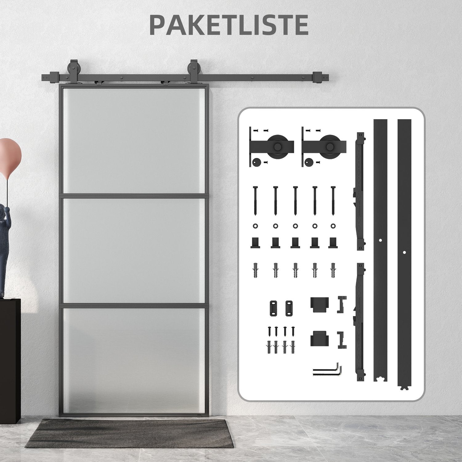 Schuifdeurset met matglas, softclose, zwart staal