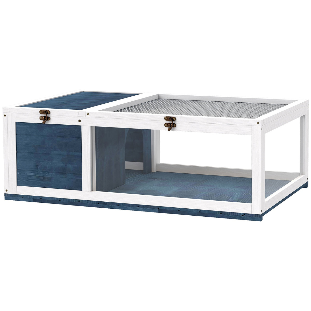 Houten schildpaddenverblijf met scharnierend dak, 91 x 60,5 x 32 cm, blauw