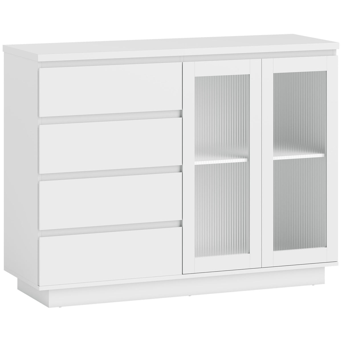 Dressoir met 4 laden, 2 glazen deuren, MDF, wit